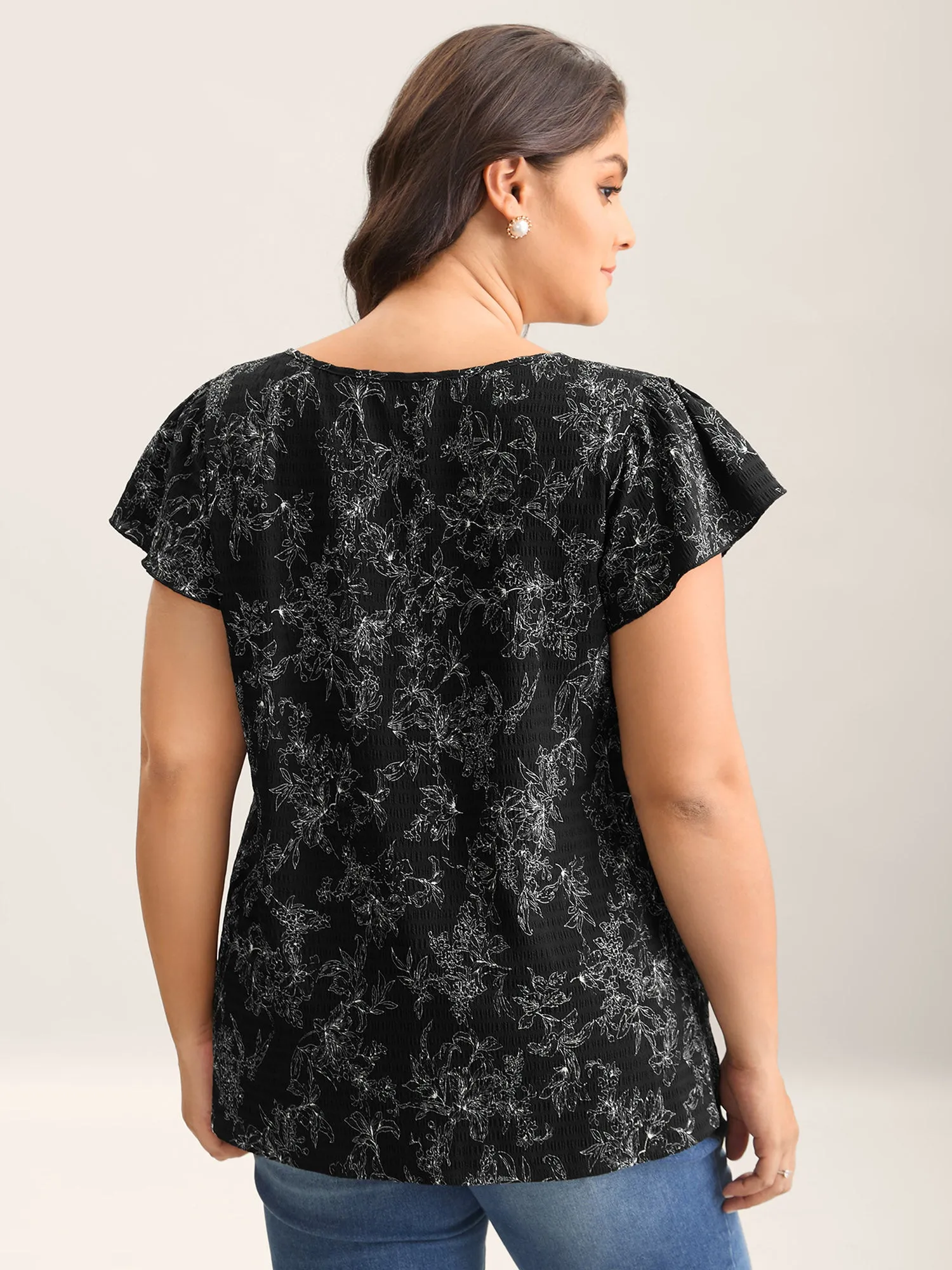 Silhouette Floral Print Flutter Sleeve Blouse sold by Bloomchic product image thumbnail 4