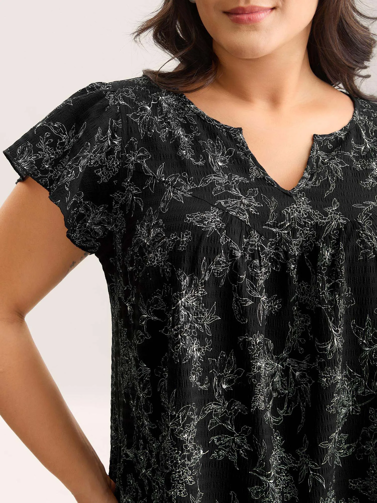 Silhouette Floral Print Flutter Sleeve Blouse sold by Bloomchic product image thumbnail 2