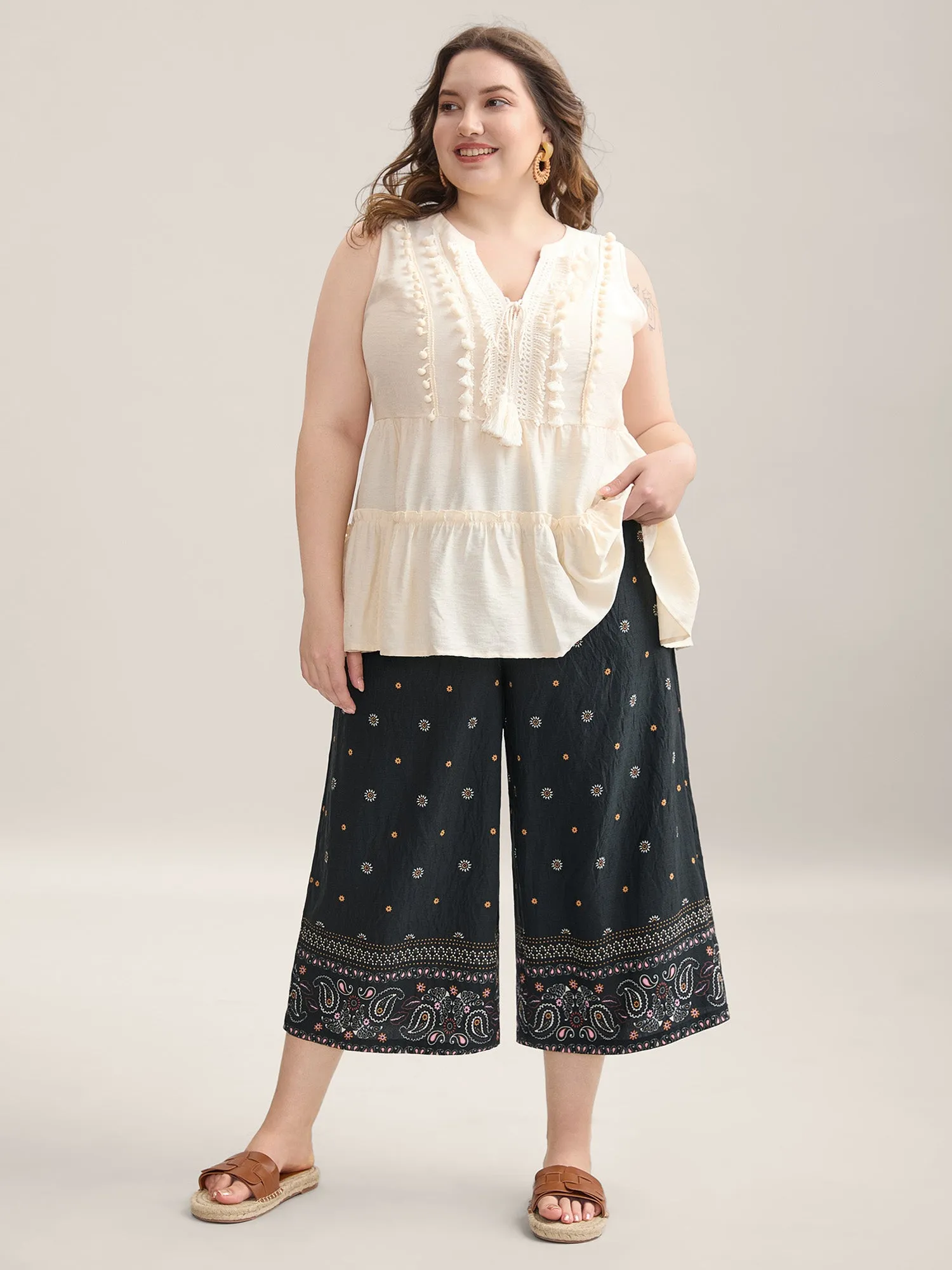 Paisley Print Wide-Leg Airy Pants sold by Bloomchic product image thumbnail 3