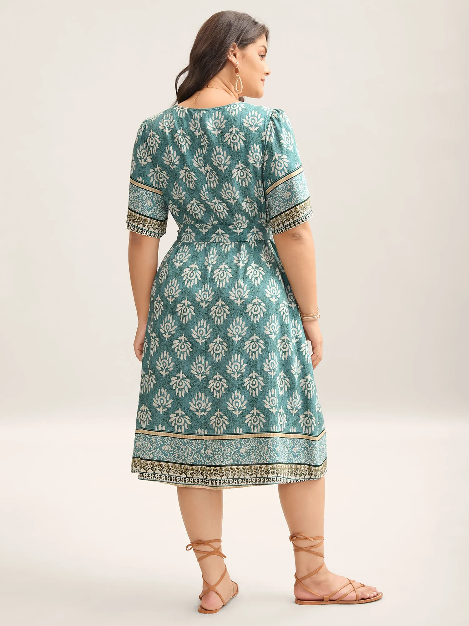 Rayon Boho Print Tied Midi Dress sold by Bloomchic product image thumbnail 4
