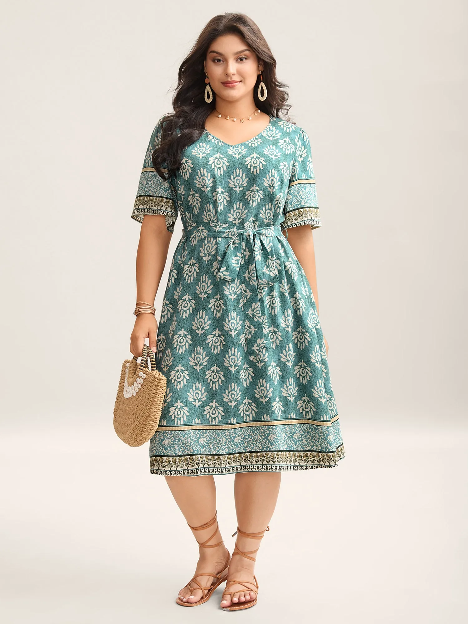 Rayon Boho Print Tied Midi Dress sold by Bloomchic product image thumbnail 3