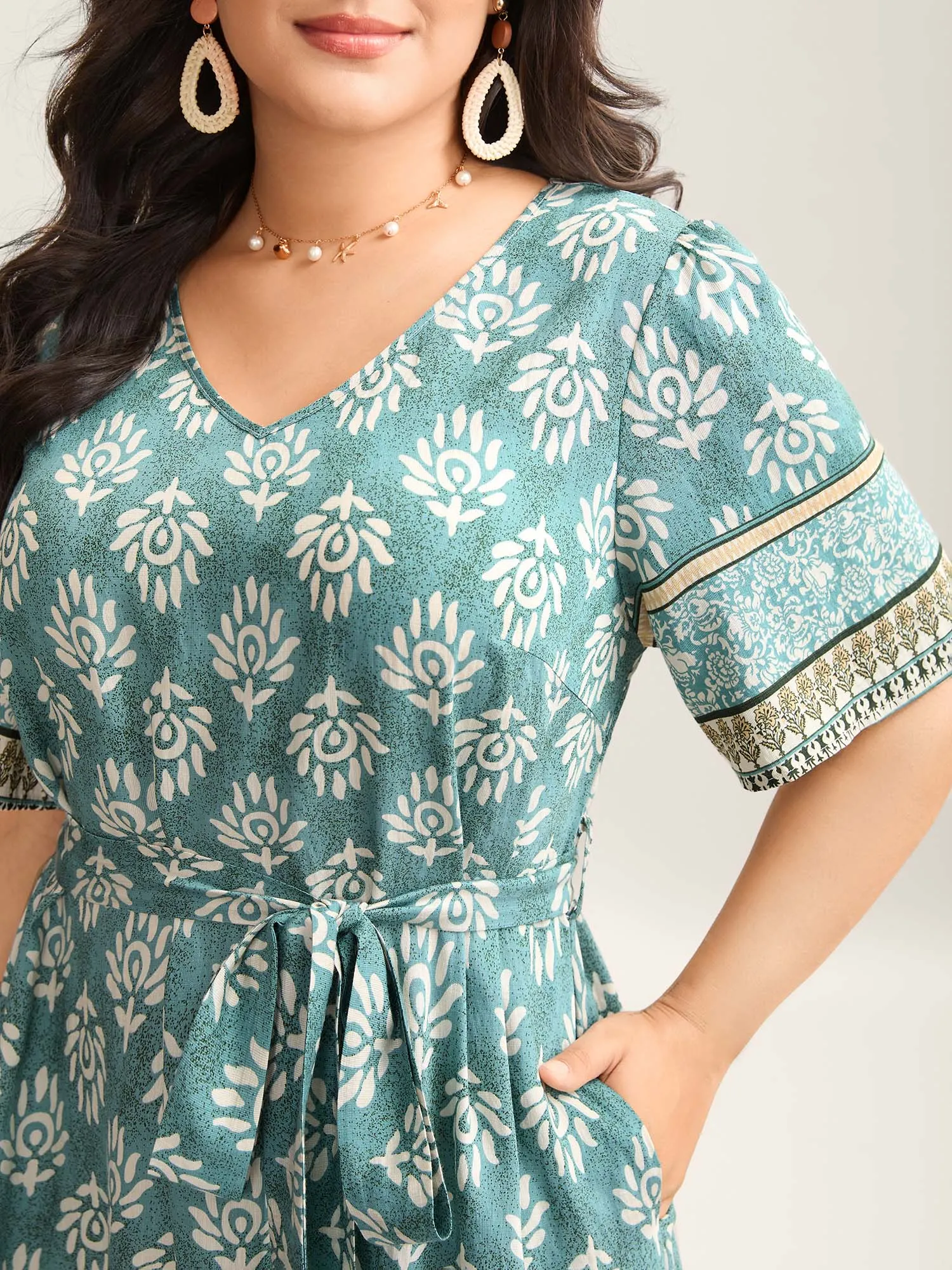 Rayon Boho Print Tied Midi Dress sold by Bloomchic product image thumbnail 2