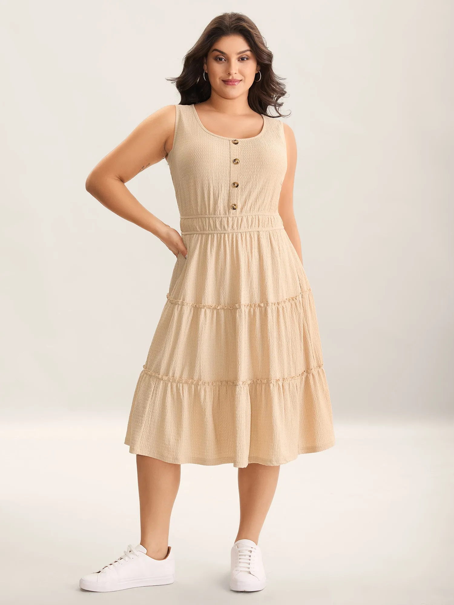 Textured Stretchy Waist Button Midi Dress sold by Bloomchic product image thumbnail 3