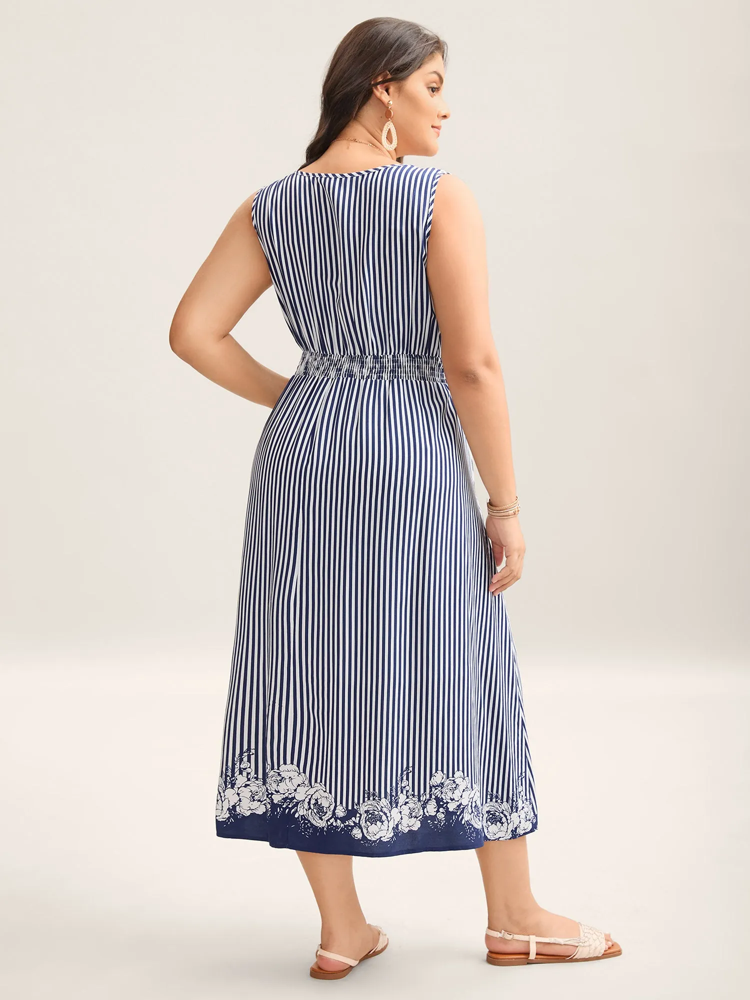 Stripes Cinched-Waist Floral Hem Maxi Dress sold by Bloomchic product image thumbnail 5
