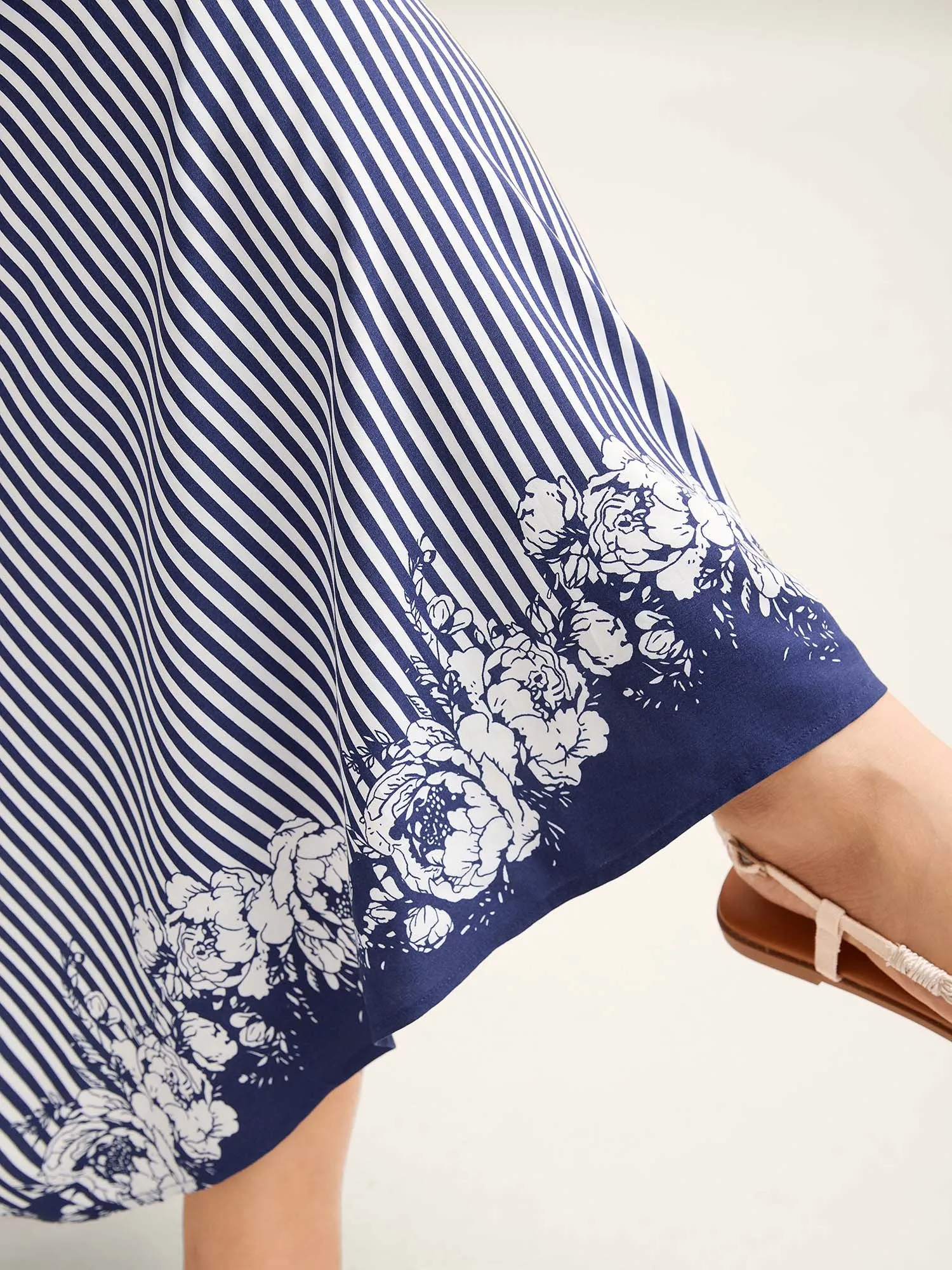 Stripes Cinched-Waist Floral Hem Maxi Dress sold by Bloomchic product image thumbnail 4