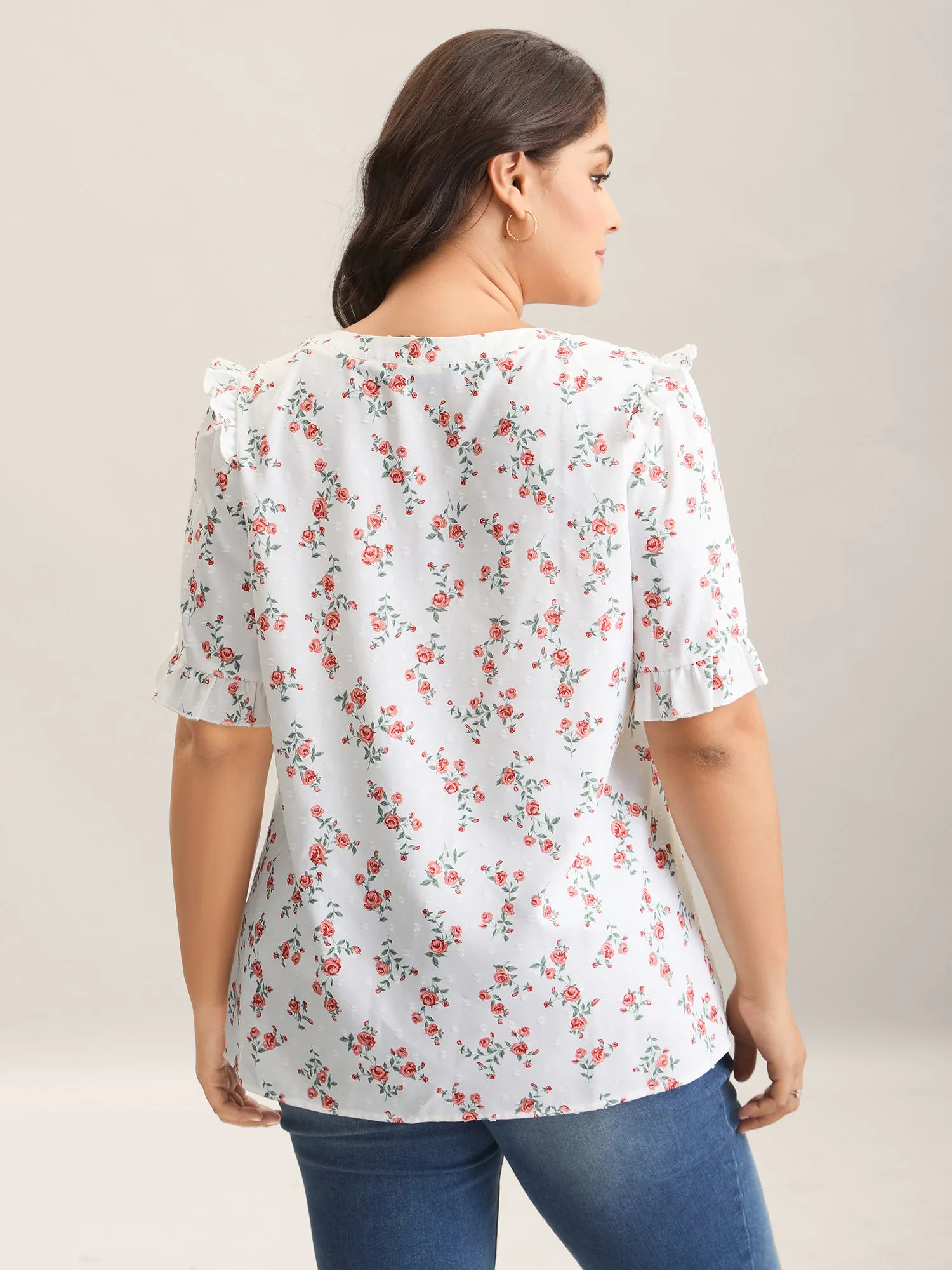 Rosy Print Notched Collar Flowy Blouse sold by Bloomchic product image thumbnail 4