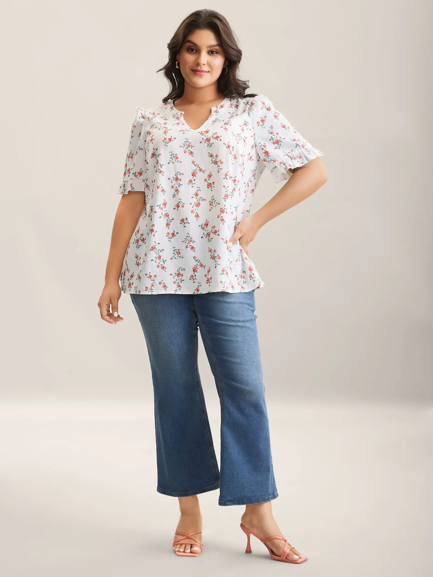 Rosy Print Notched Collar Flowy Blouse sold by Bloomchic product image thumbnail 3