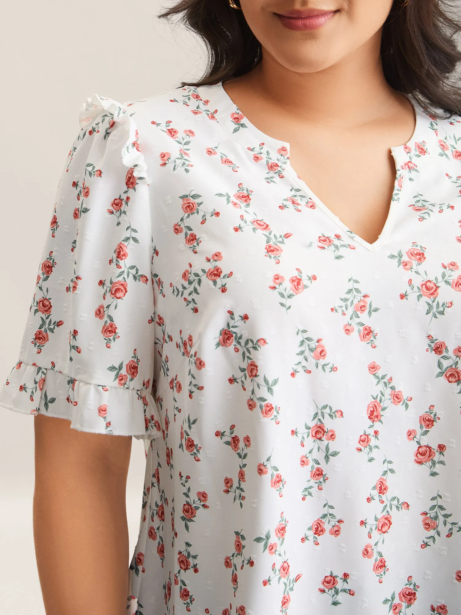 Rosy Print Notched Collar Flowy Blouse sold by Bloomchic product image thumbnail 2