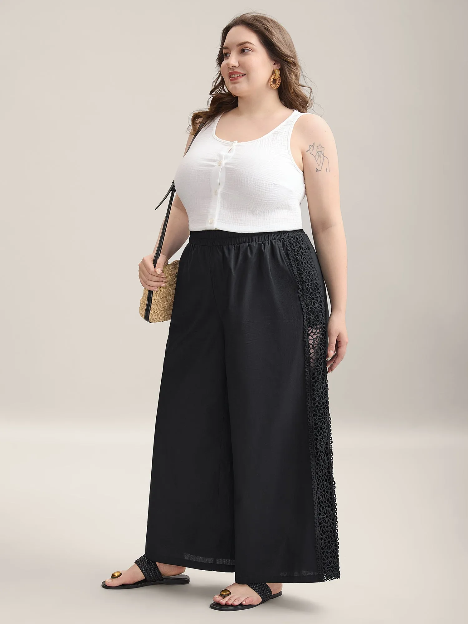 Cotton Side Lace Wide-Leg Pants sold by Bloomchic product image thumbnail 2