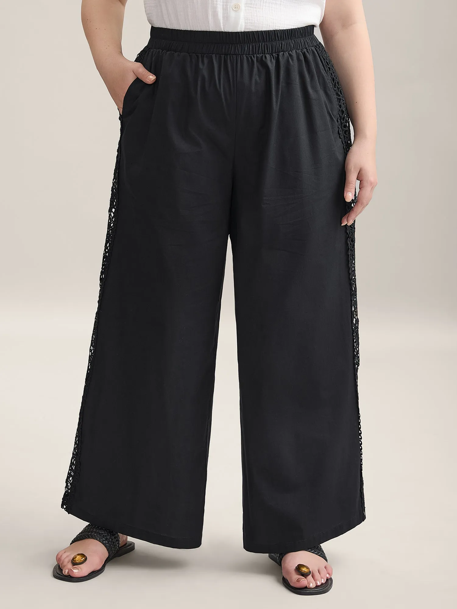 Cotton Side Lace Wide-Leg Pants sold by Bloomchic product image thumbnail 3