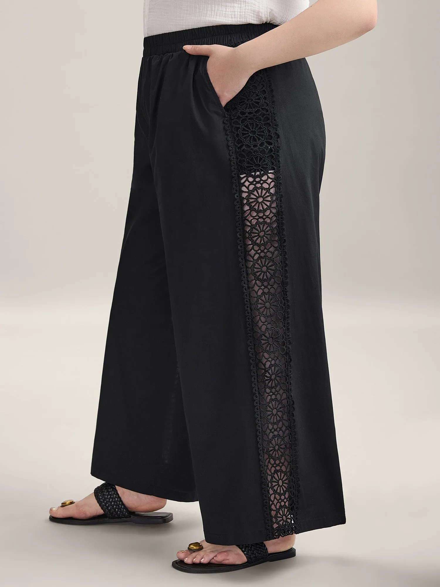 Cotton Side Lace Wide-Leg Pants sold by Bloomchic