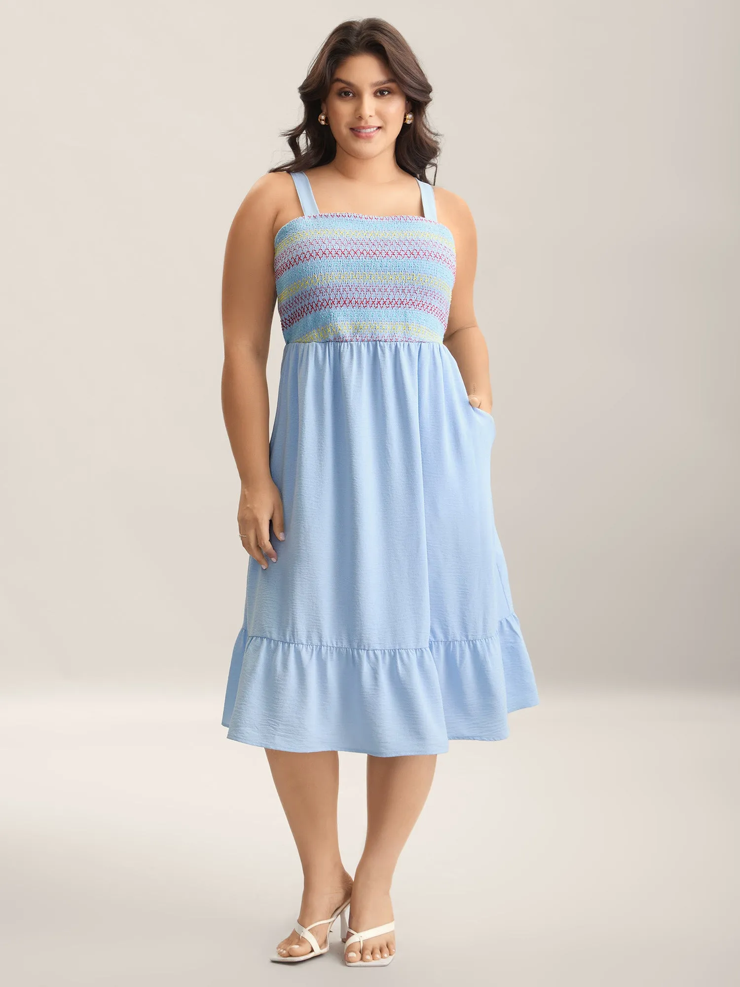 Shirred Adjustable Straps Tiered Midi Dress sold by Bloomchic product image thumbnail 3