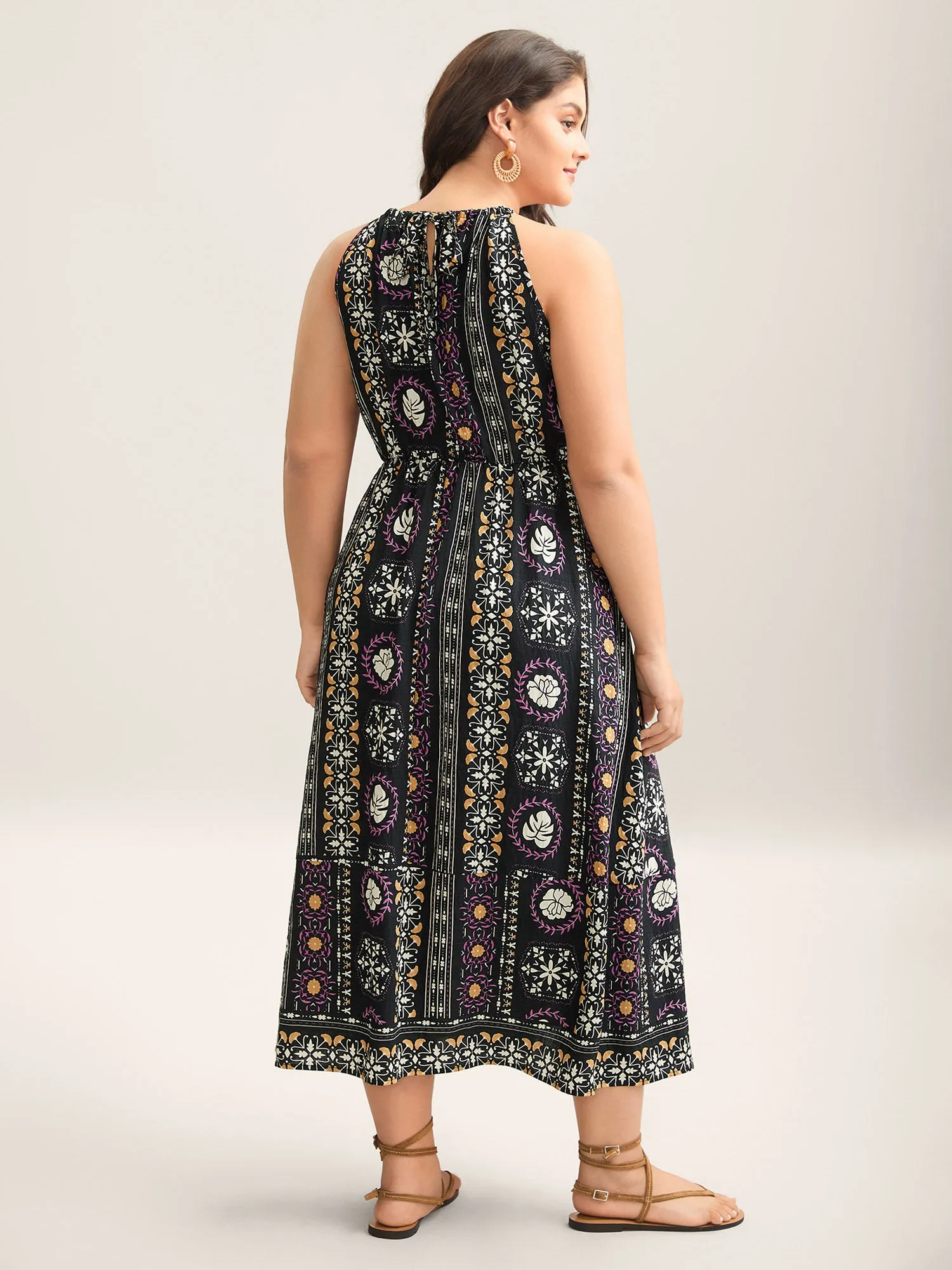 Rayon Tropical Boho Print Stretchy Midi Dress sold by Bloomchic product image thumbnail 4