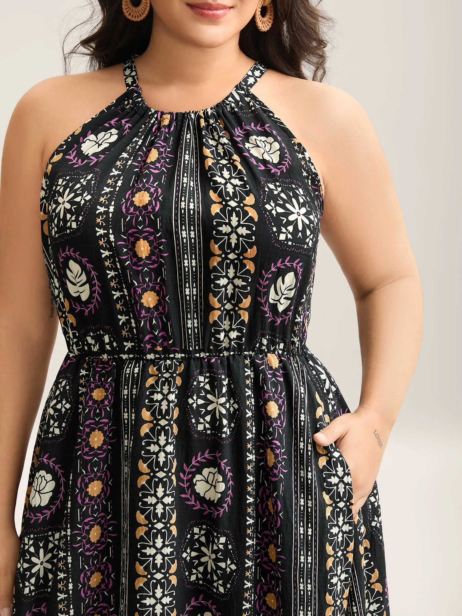 Rayon Tropical Boho Print Stretchy Midi Dress sold by Bloomchic product image thumbnail 2