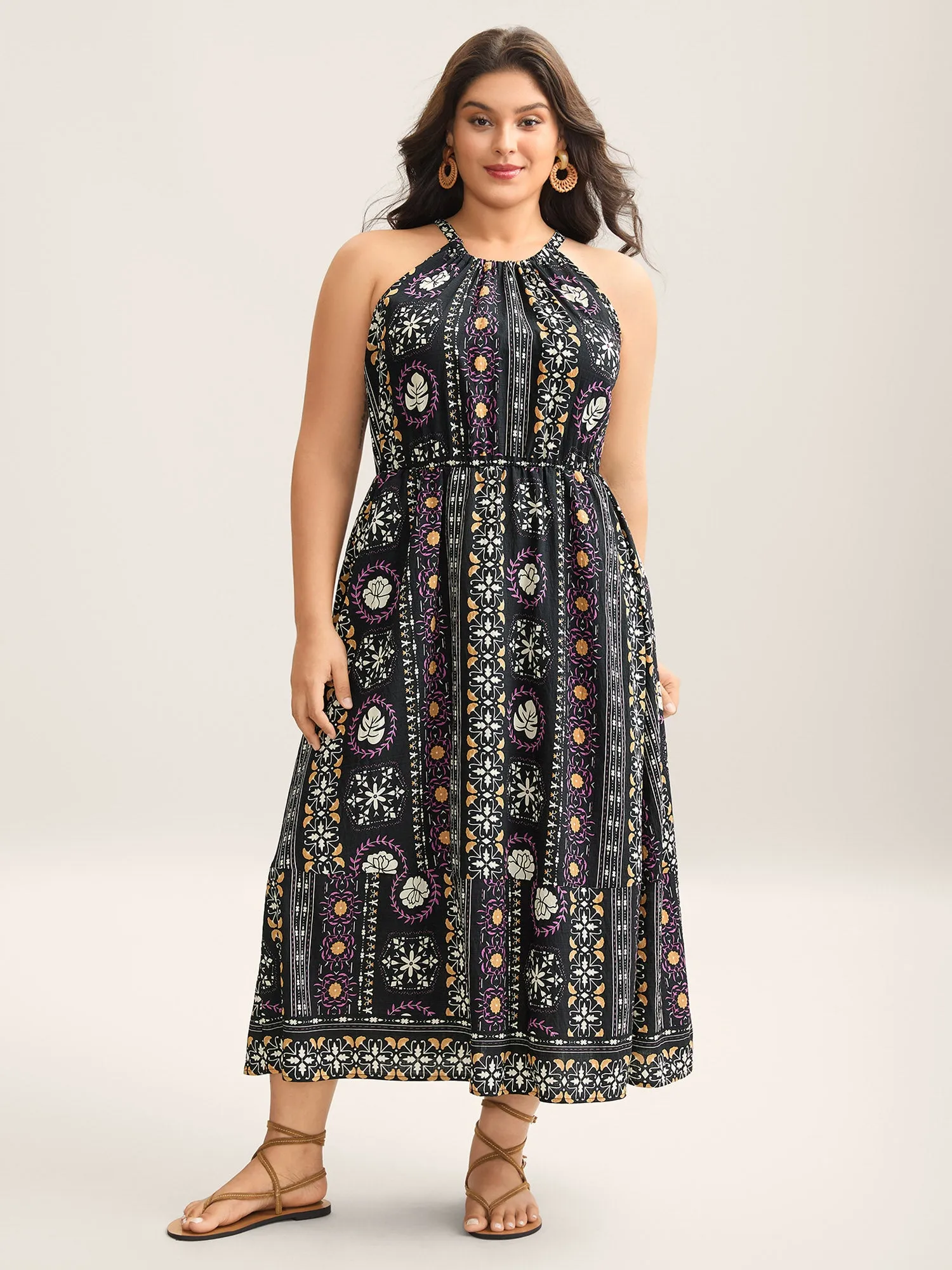 Rayon Tropical Boho Print Stretchy Midi Dress sold by Bloomchic product image thumbnail 3