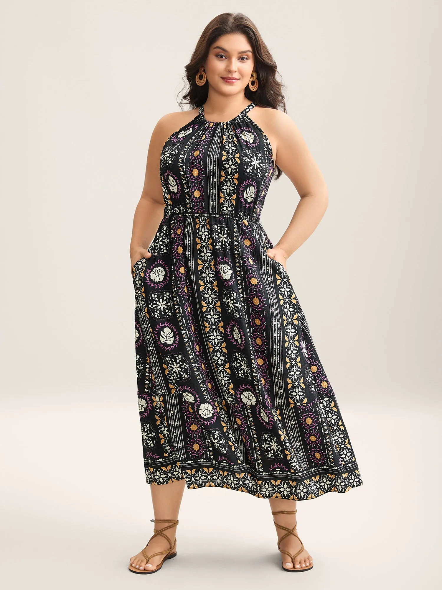 Rayon Tropical Boho Print Stretchy Midi Dress sold by Bloomchic