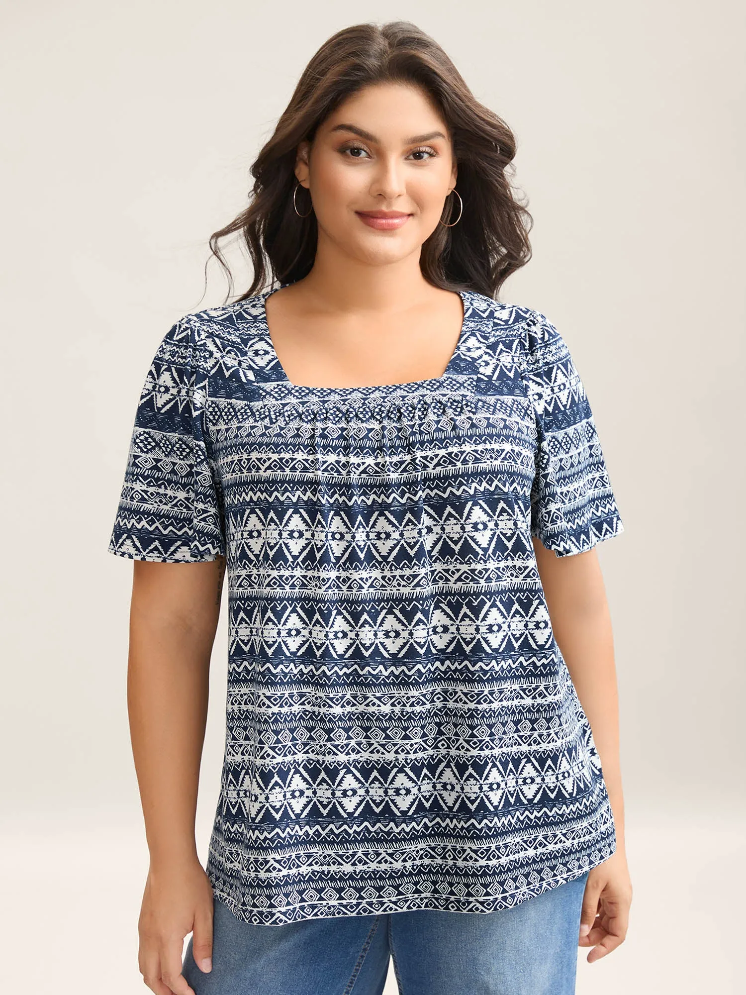 Boho Print Square Neck T-Shirt sold by Bloomchic