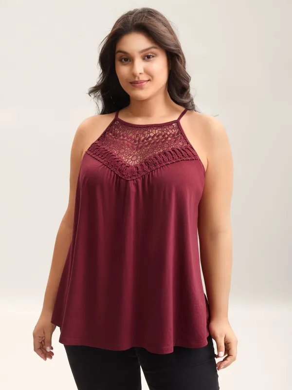 Lace Cut-Out Pleated Tank Top sold by Bloomchic