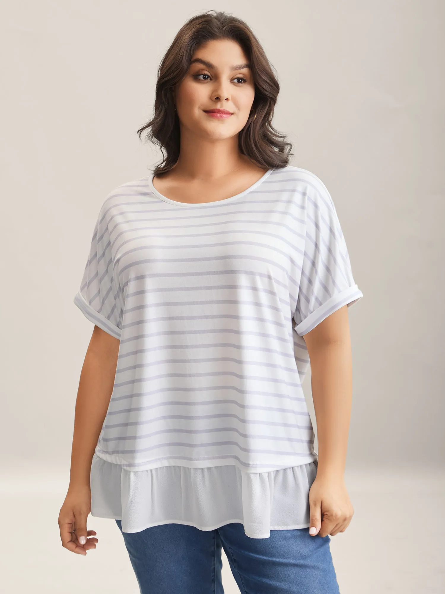Stretchy Striped Print Round Neck Top sold by Bloomchic