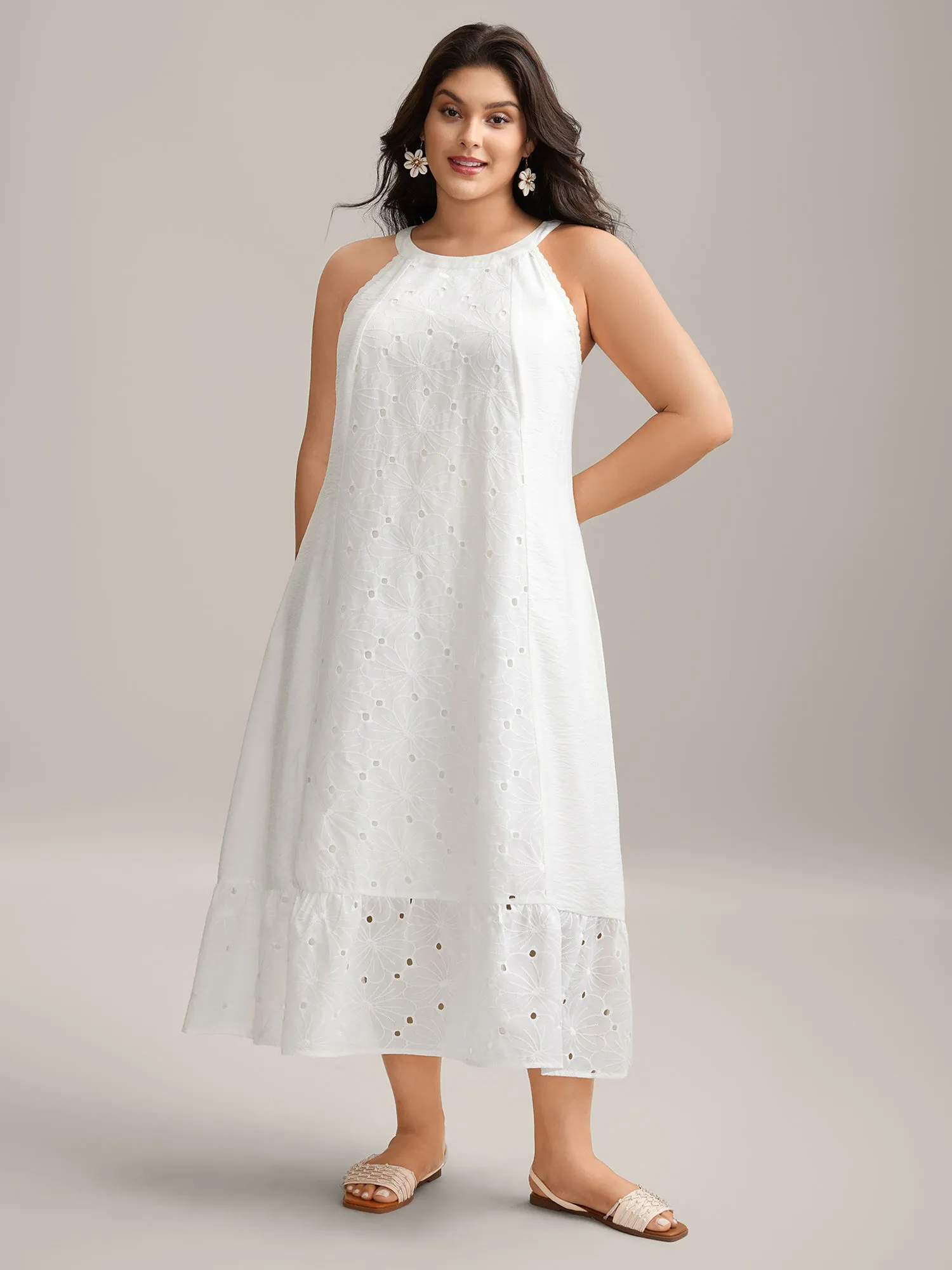 Cotton Lace Detail Tiered Hem Tiered Maxi Dress sold by Bloomchic