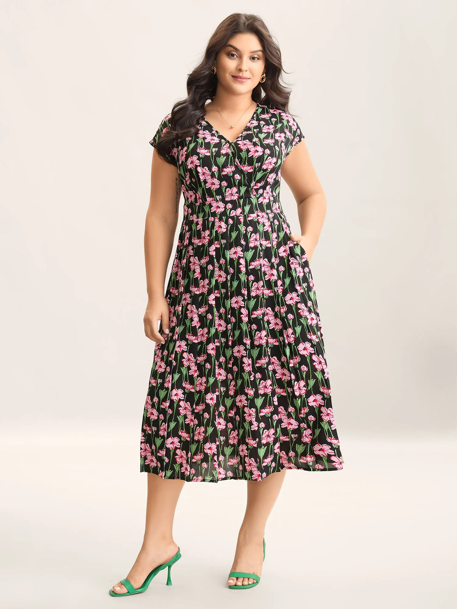 Floral Print Shirred Pleated Midi Dress sold by Bloomchic product image thumbnail 3