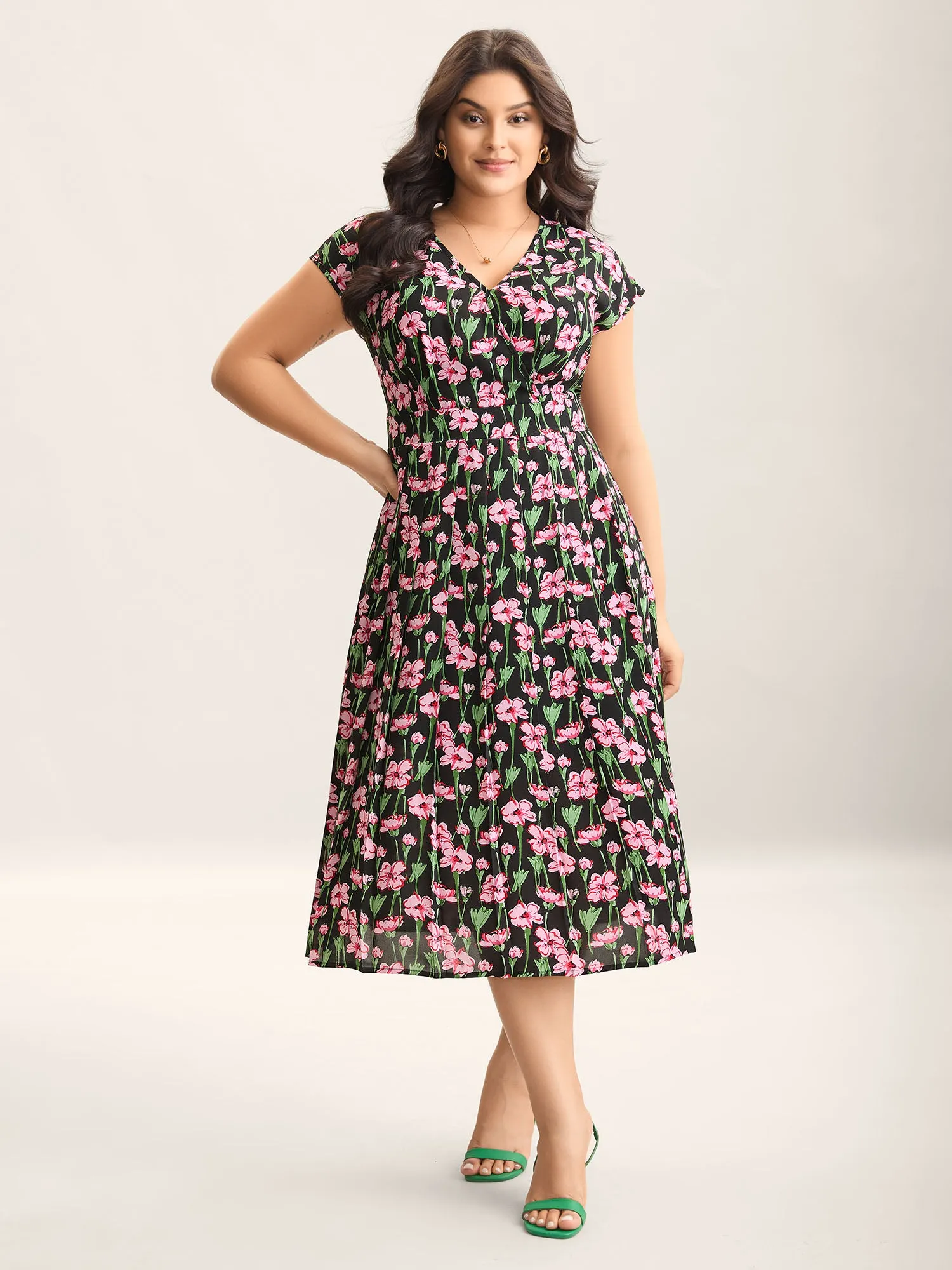 Floral Print Shirred Pleated Midi Dress sold by Bloomchic