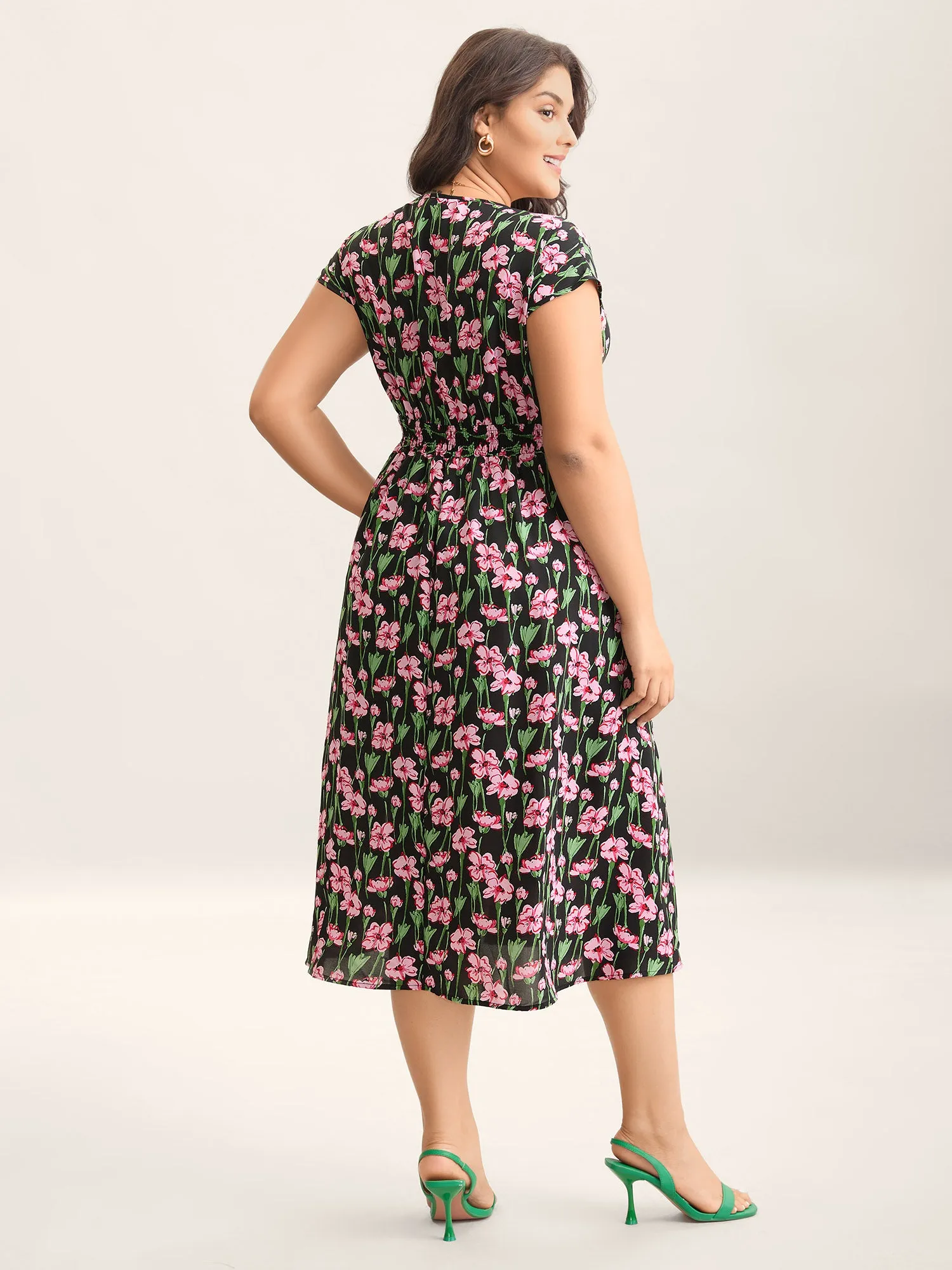 Floral Print Shirred Pleated Midi Dress sold by Bloomchic product image thumbnail 4