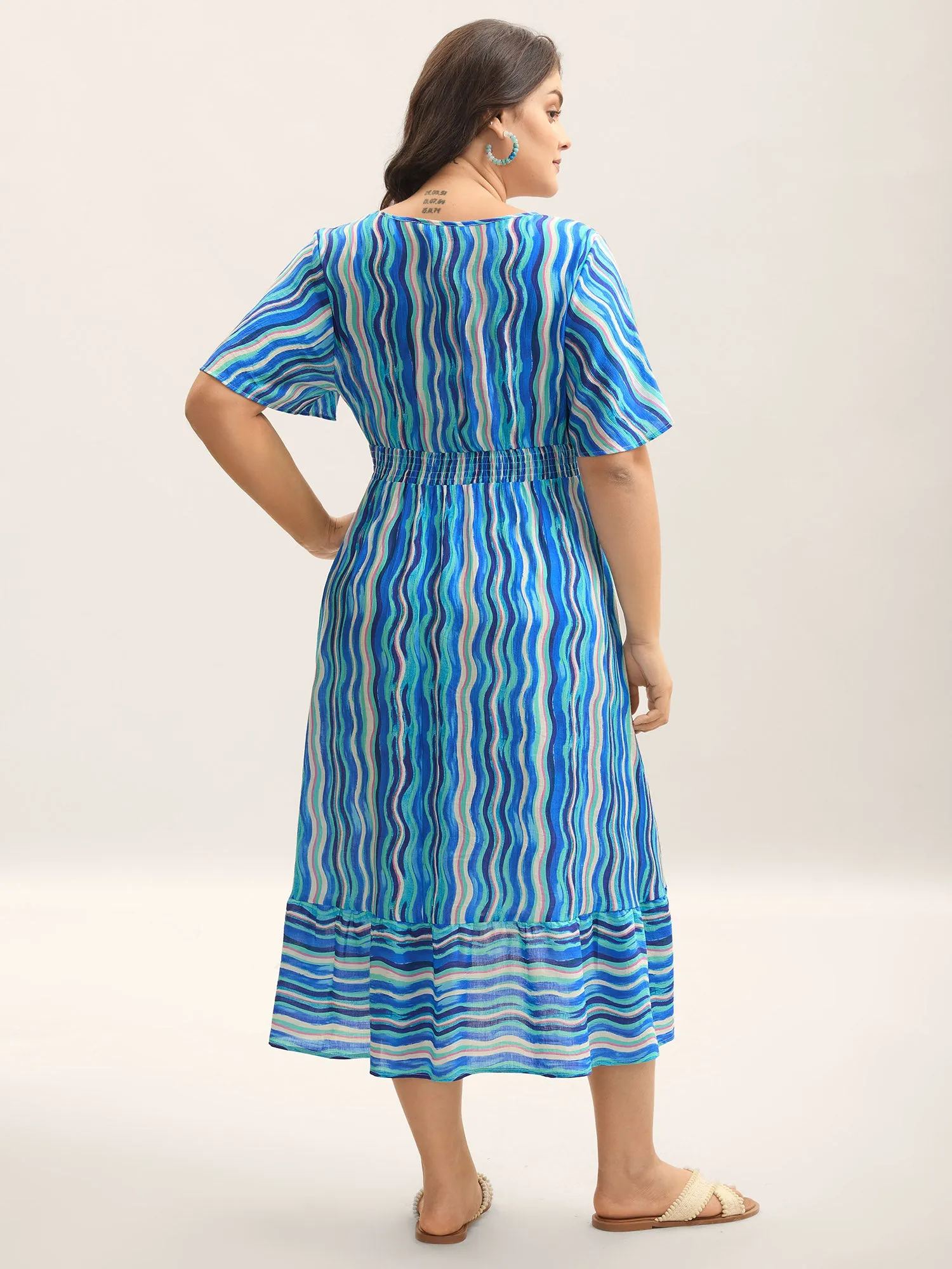 Nautical Waves Shirred Waist Midi Dress sold by Bloomchic product image thumbnail 4