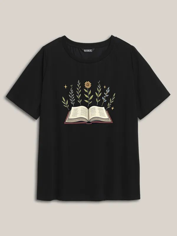 Garden Books Pattern Round Neck T-Shirt sold by Bloomchic