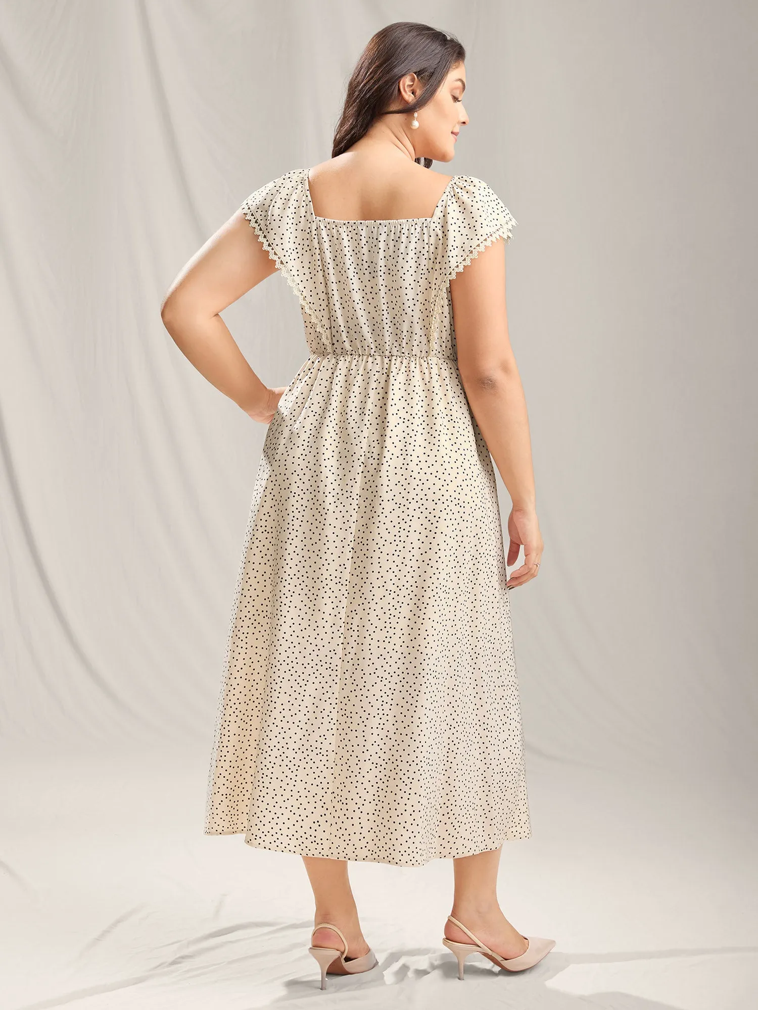 Polka Dot Cinched-Waist Pockets Midi Dress sold by Bloomchic product image thumbnail 4