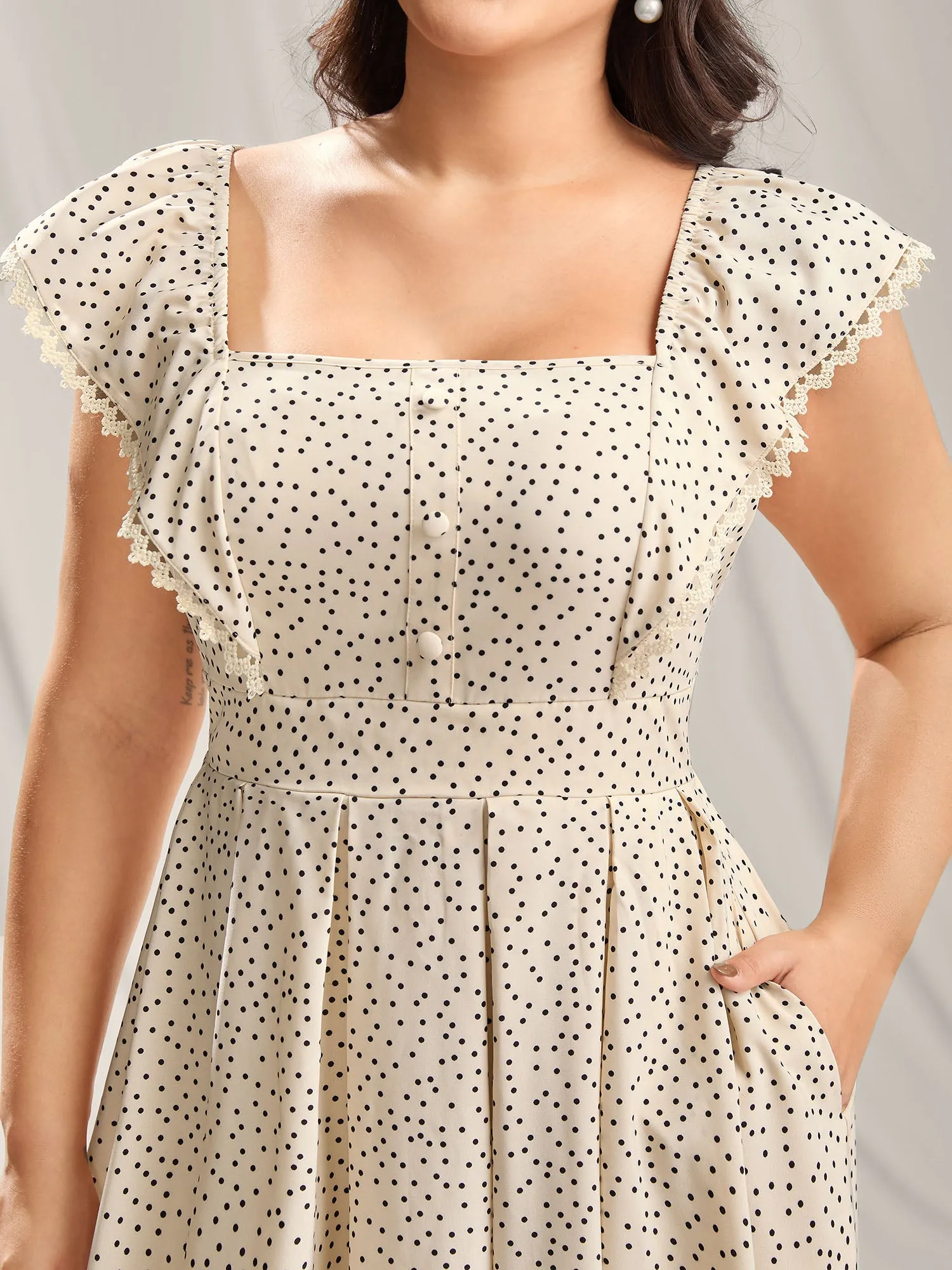 Polka Dot Cinched-Waist Pockets Midi Dress sold by Bloomchic product image thumbnail 2