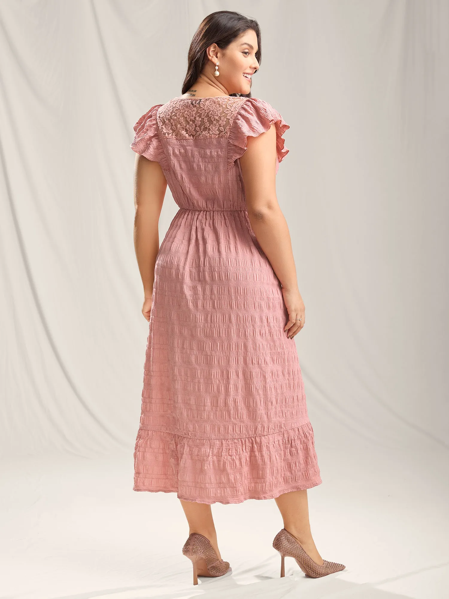 Mesh Lace Neck Tiered Maxi Dress sold by Bloomchic product image thumbnail 4