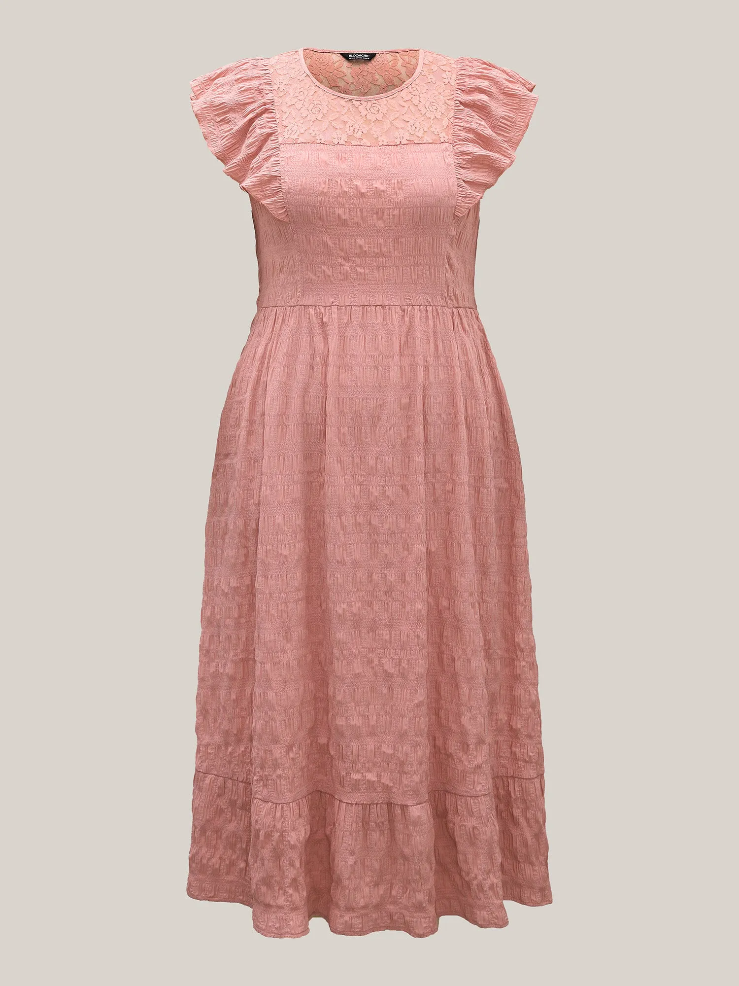 Mesh Lace Neck Tiered Maxi Dress sold by Bloomchic product image thumbnail 5