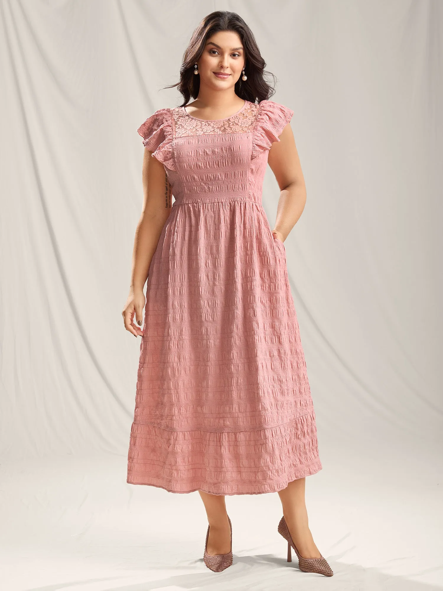 Mesh Lace Neck Tiered Maxi Dress sold by Bloomchic product image thumbnail 3