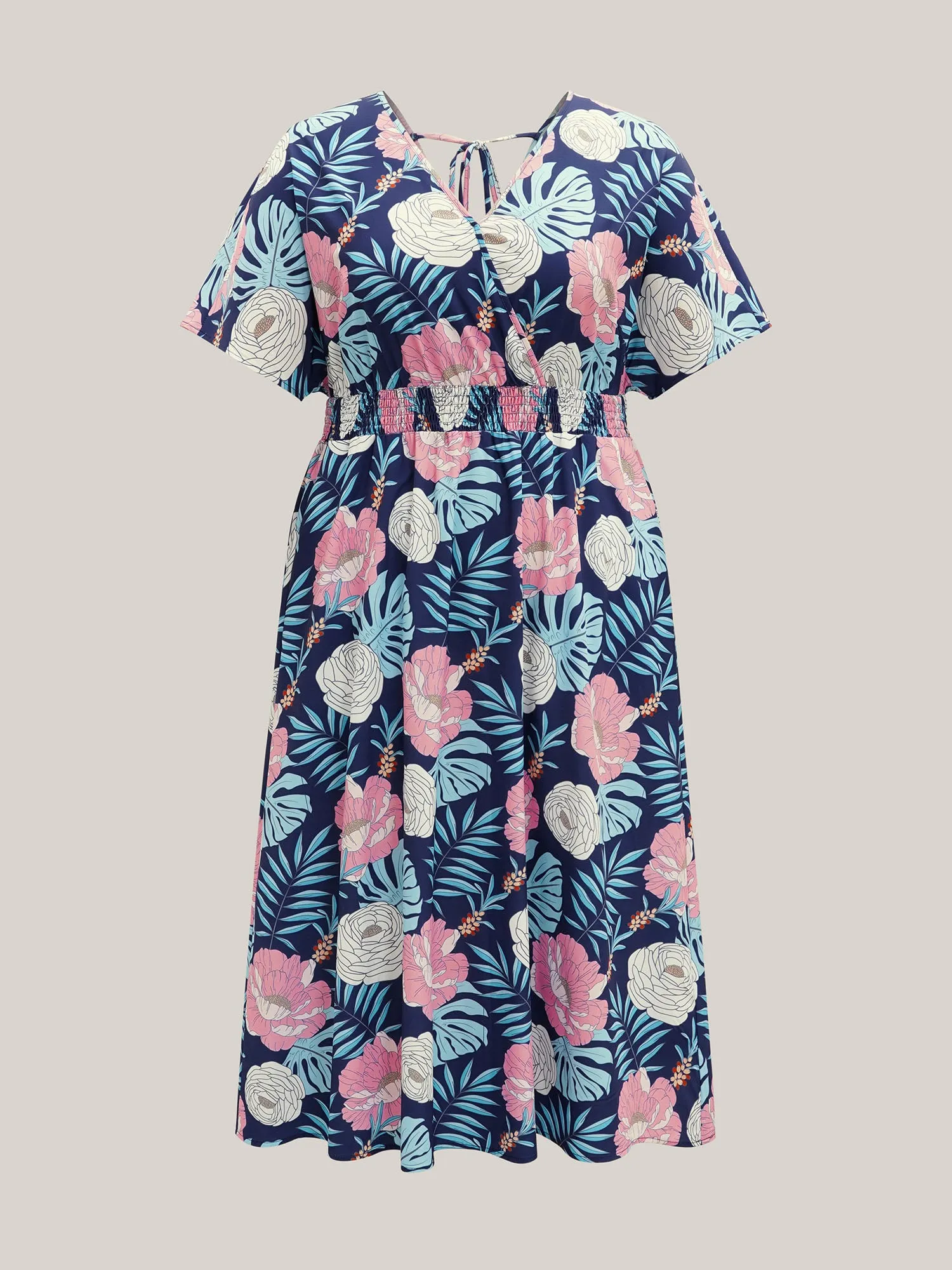 Tropical Print Back-Tie Shirred Midi Dress sold by Bloomchic product image thumbnail 5
