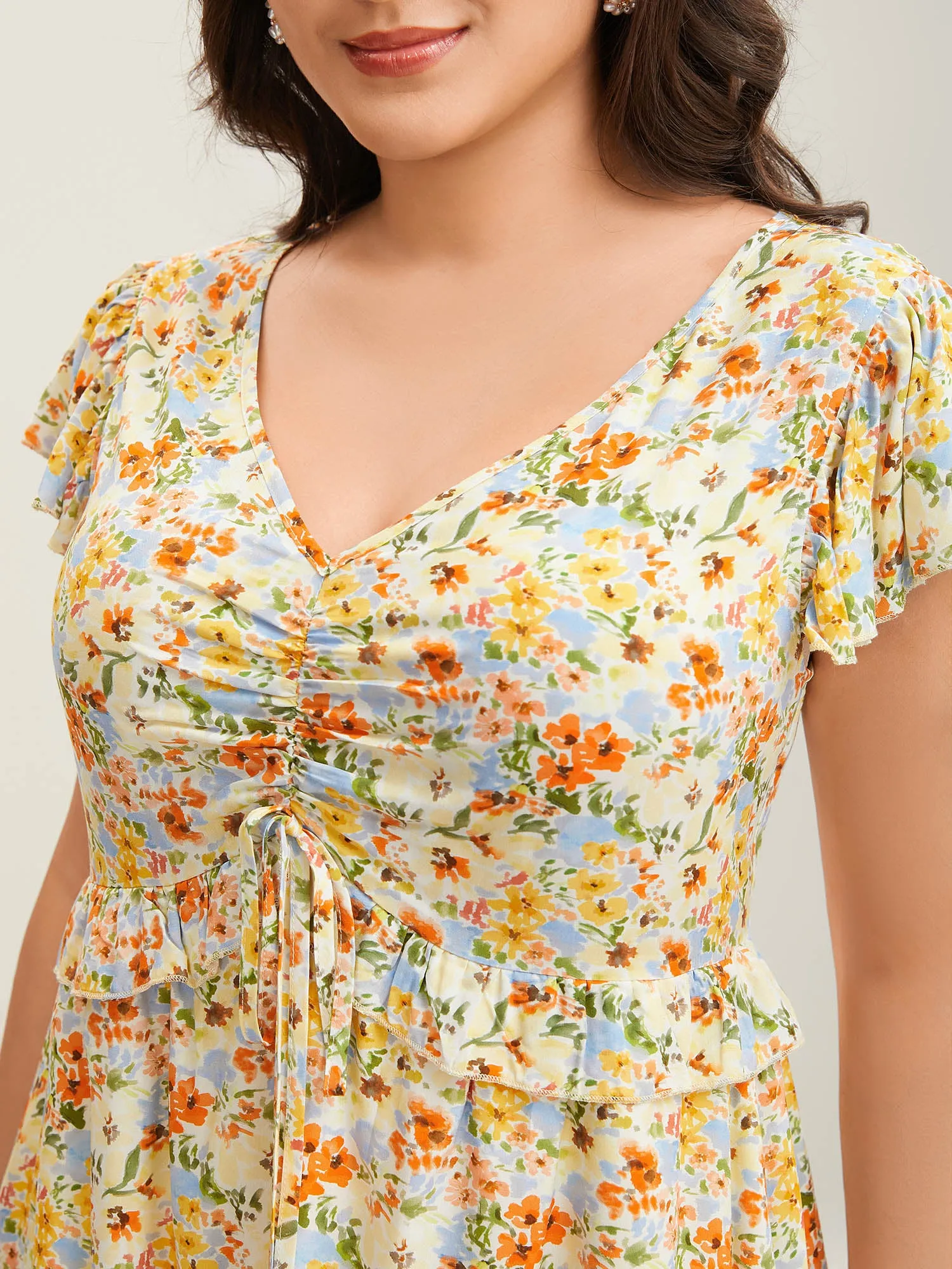 Floral Print Ruched Pockets Midi Dress sold by Bloomchic product image thumbnail 2
