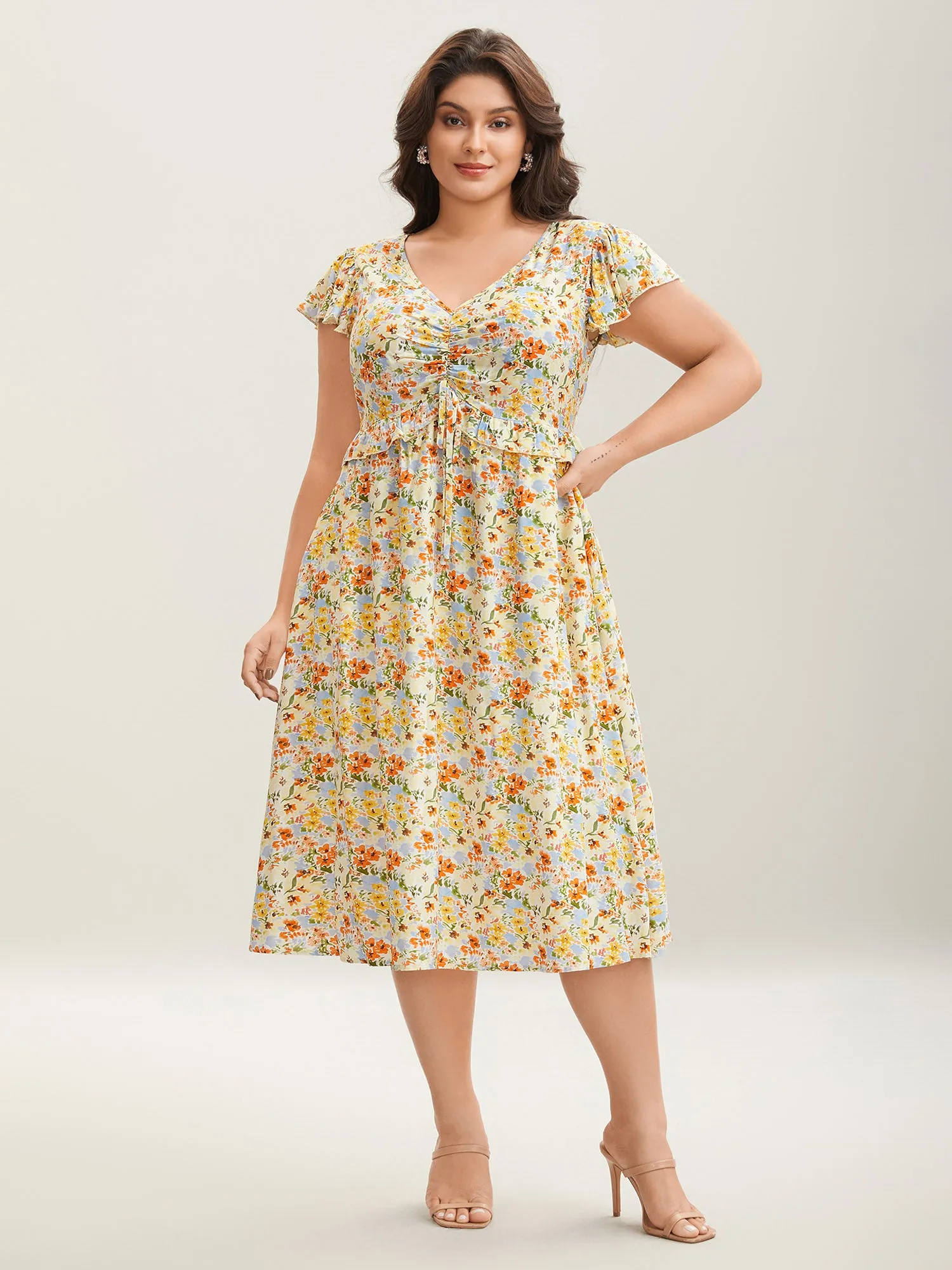 Floral Print Ruched Pockets Midi Dress sold by Bloomchic