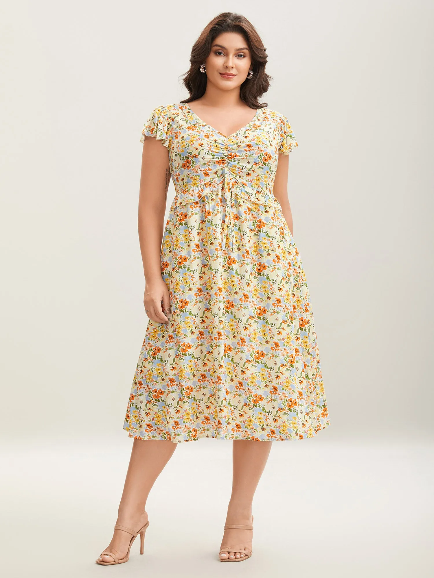 Floral Print Ruched Pockets Midi Dress sold by Bloomchic product image thumbnail 3