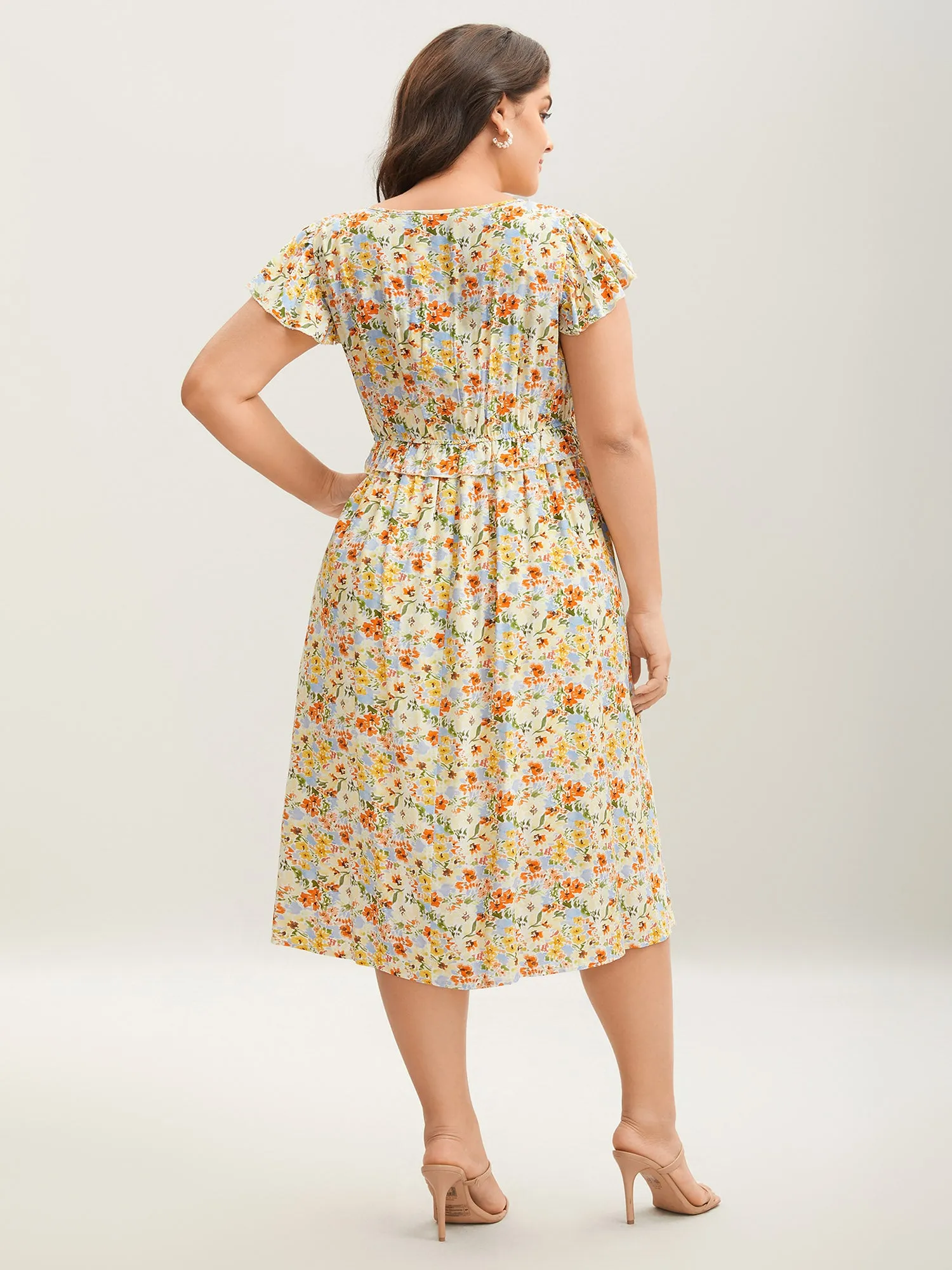 Floral Print Ruched Pockets Midi Dress sold by Bloomchic product image thumbnail 4