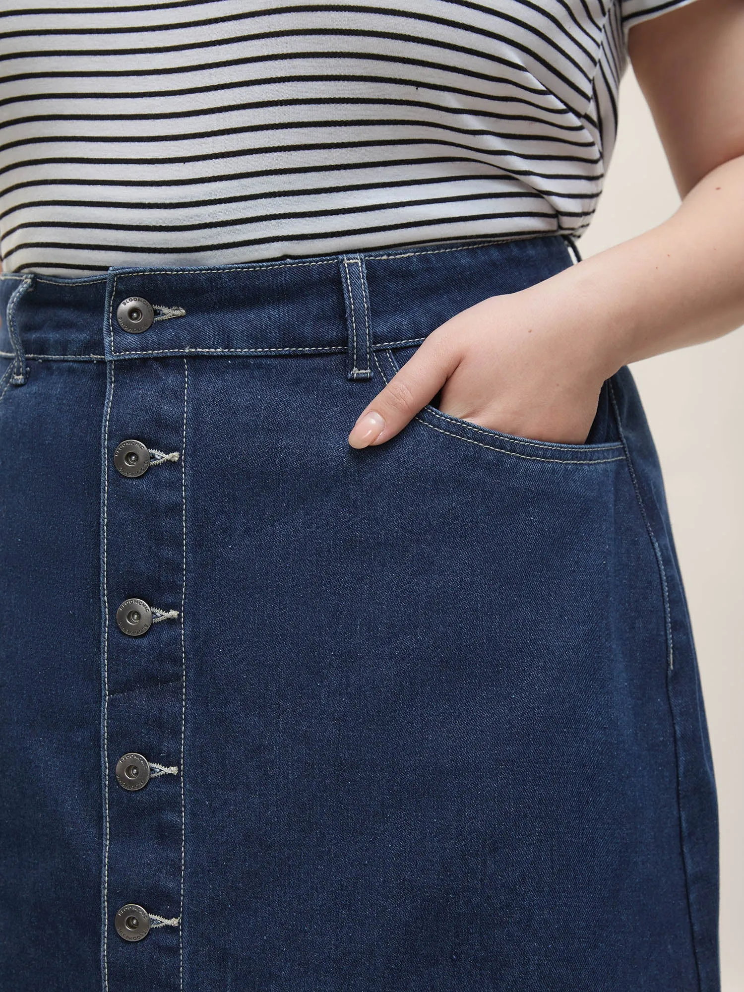 Button Front Straight-Fit Denim Skirt sold by Bloomchic product image thumbnail 3