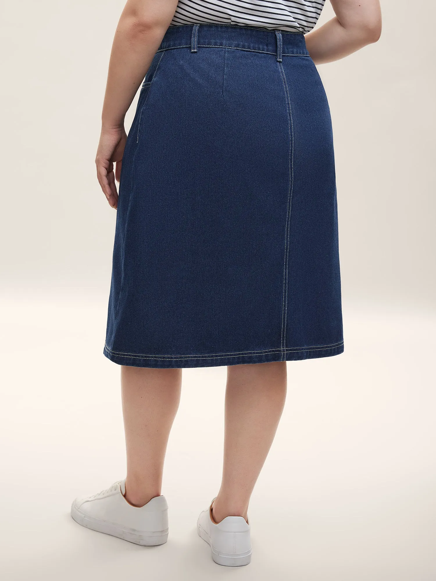 Button Front Straight-Fit Denim Skirt sold by Bloomchic product image thumbnail 2