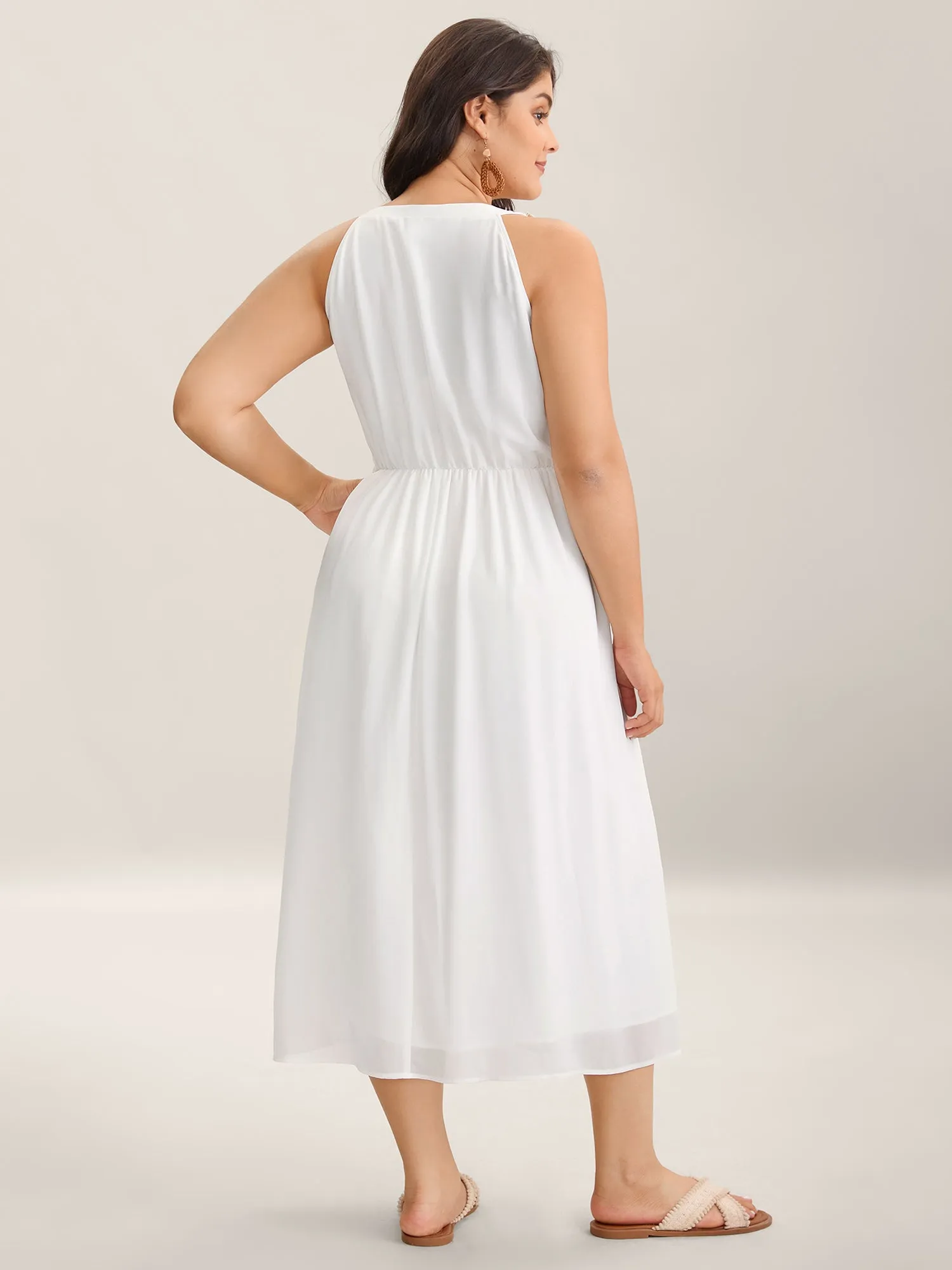 Lace Spliced V-Neck Waist-Cinched Midi Dress sold by Bloomchic product image thumbnail 4