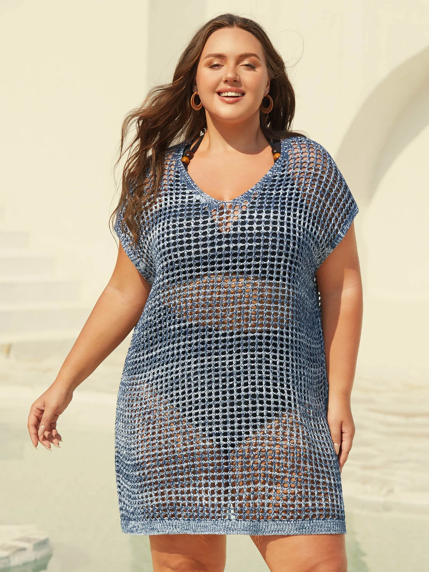 Color Contrast Cut-Out Swim Cover-Up sold by Bloomchic