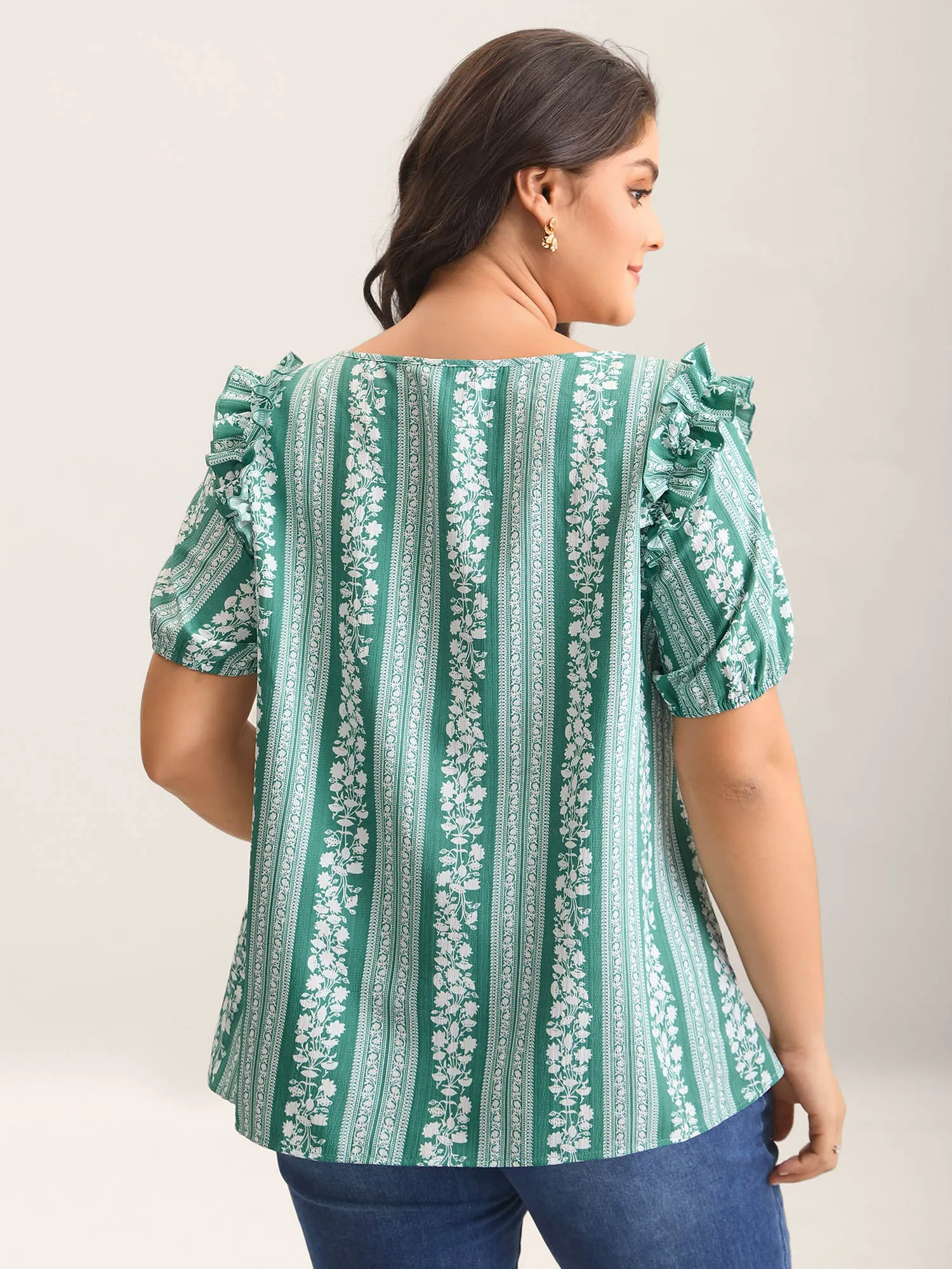 Floral Print Ruffled Detail Sleeve Blouse sold by Bloomchic product image thumbnail 4