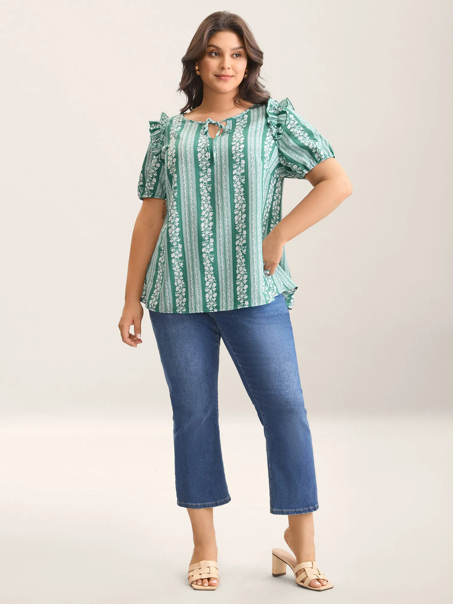 Floral Print Ruffled Detail Sleeve Blouse sold by Bloomchic product image thumbnail 3