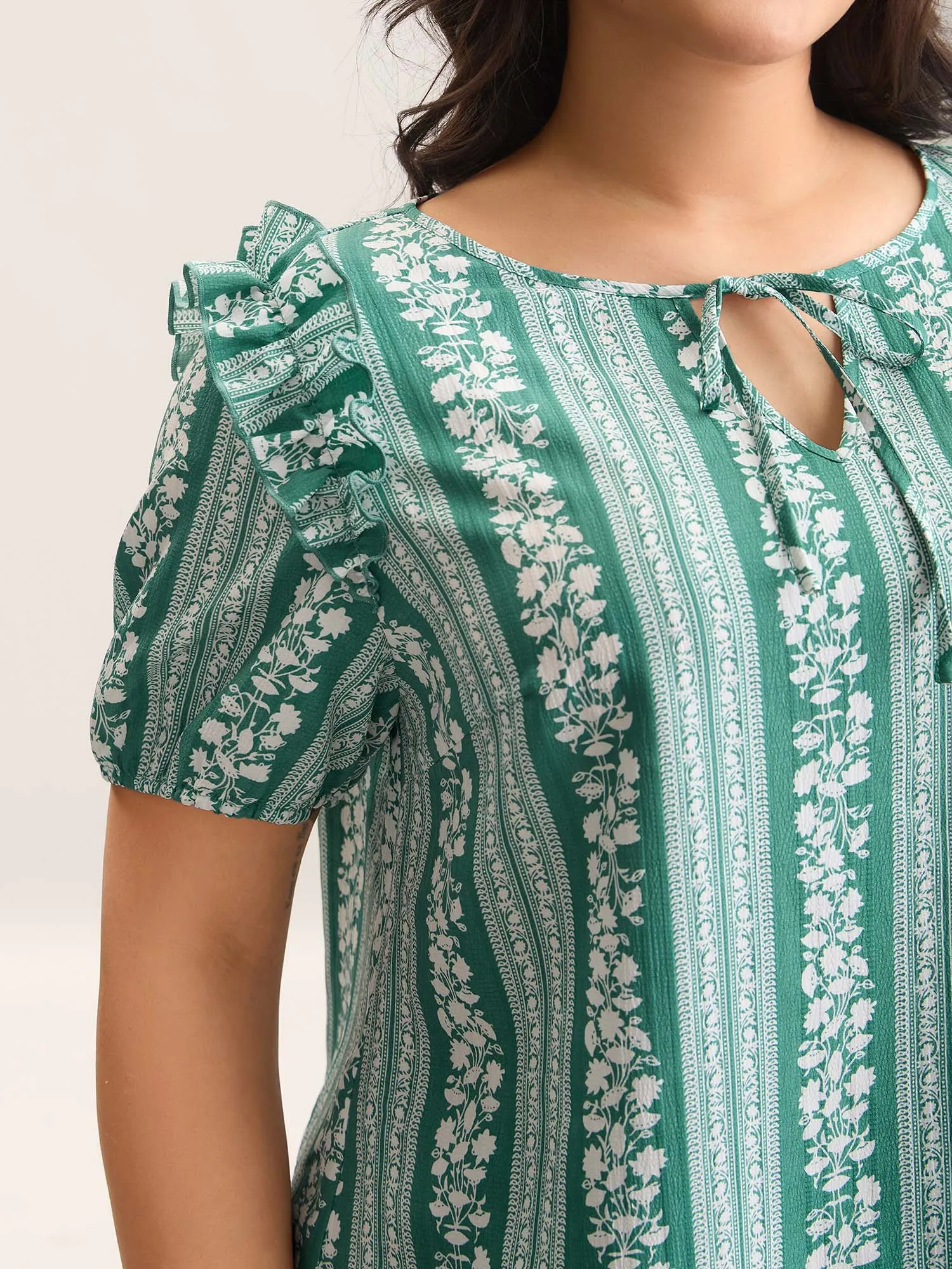 Floral Print Ruffled Detail Sleeve Blouse sold by Bloomchic product image thumbnail 2