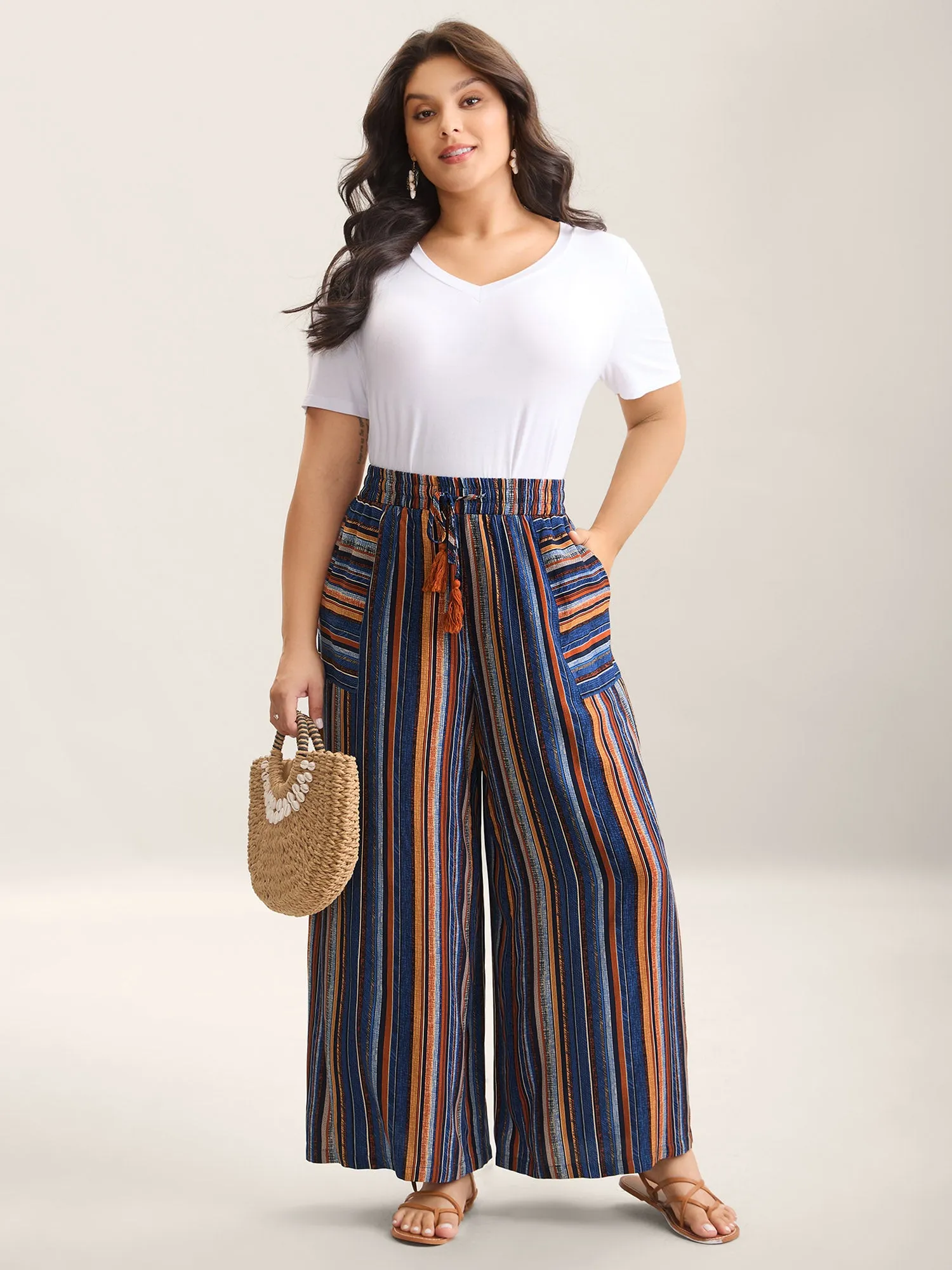 Boho Stripes Drawstring Wide-Leg Pants sold by Bloomchic product image thumbnail 3
