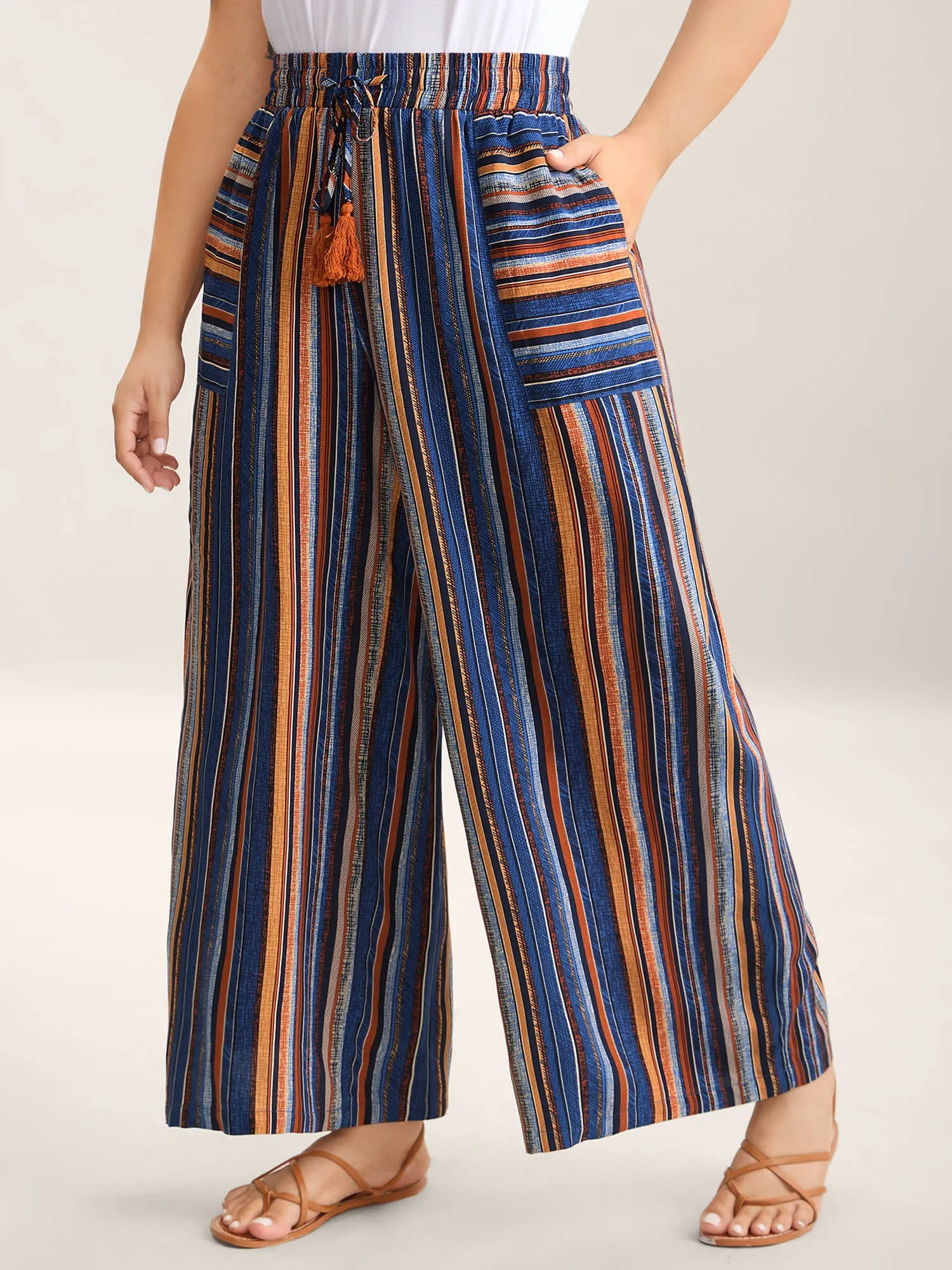 Boho Stripes Drawstring Wide-Leg Pants sold by Bloomchic