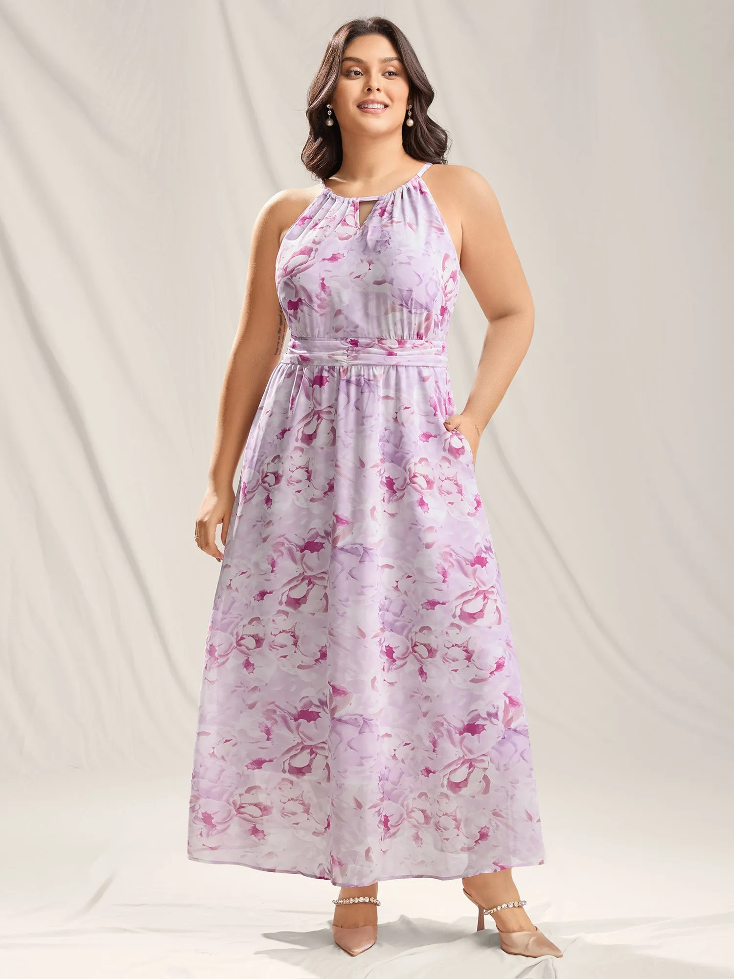 Floral Print Halter Neck Stretchy Midi Dress sold by Bloomchic product image thumbnail 3