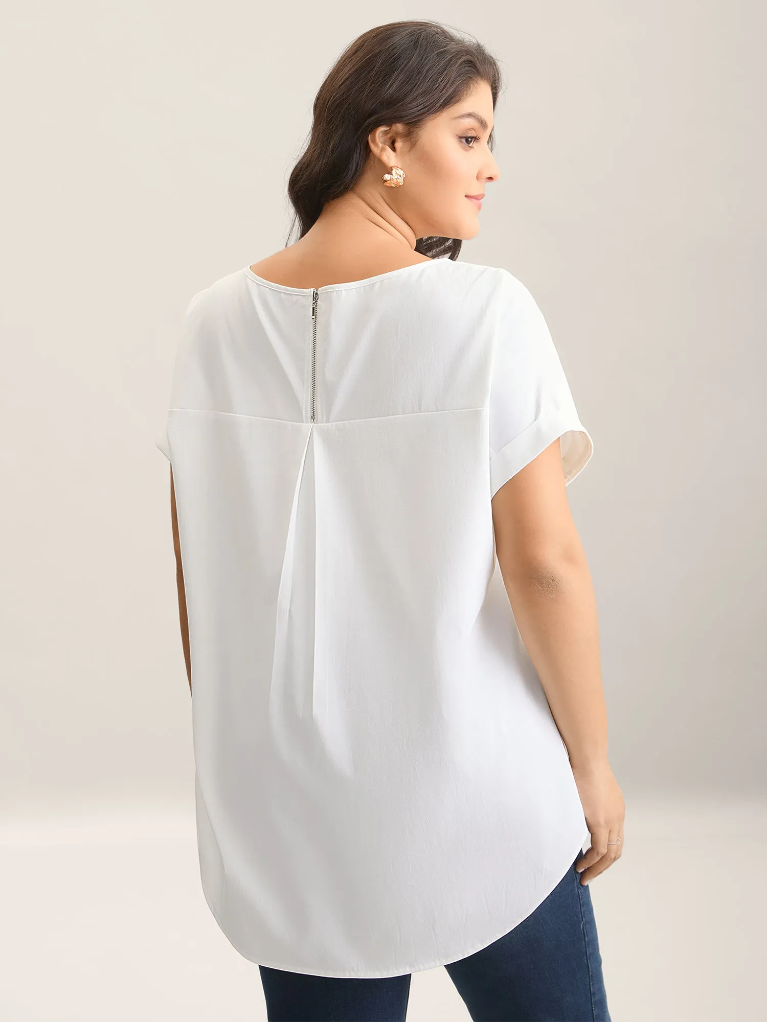 Classic Plain Boat Neck Zipper Blouse sold by Bloomchic product image thumbnail 3